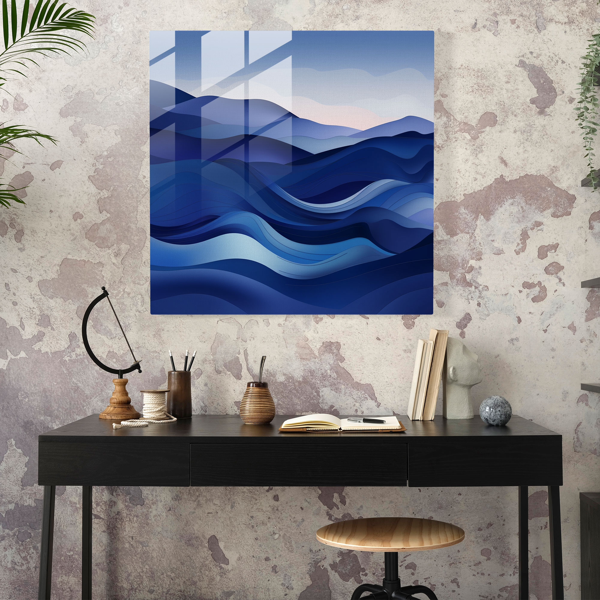 Navy Blue Abstract Landscape Glass Print - Navy Blue, Glass Print, Abstract Landscape, Navy Blue