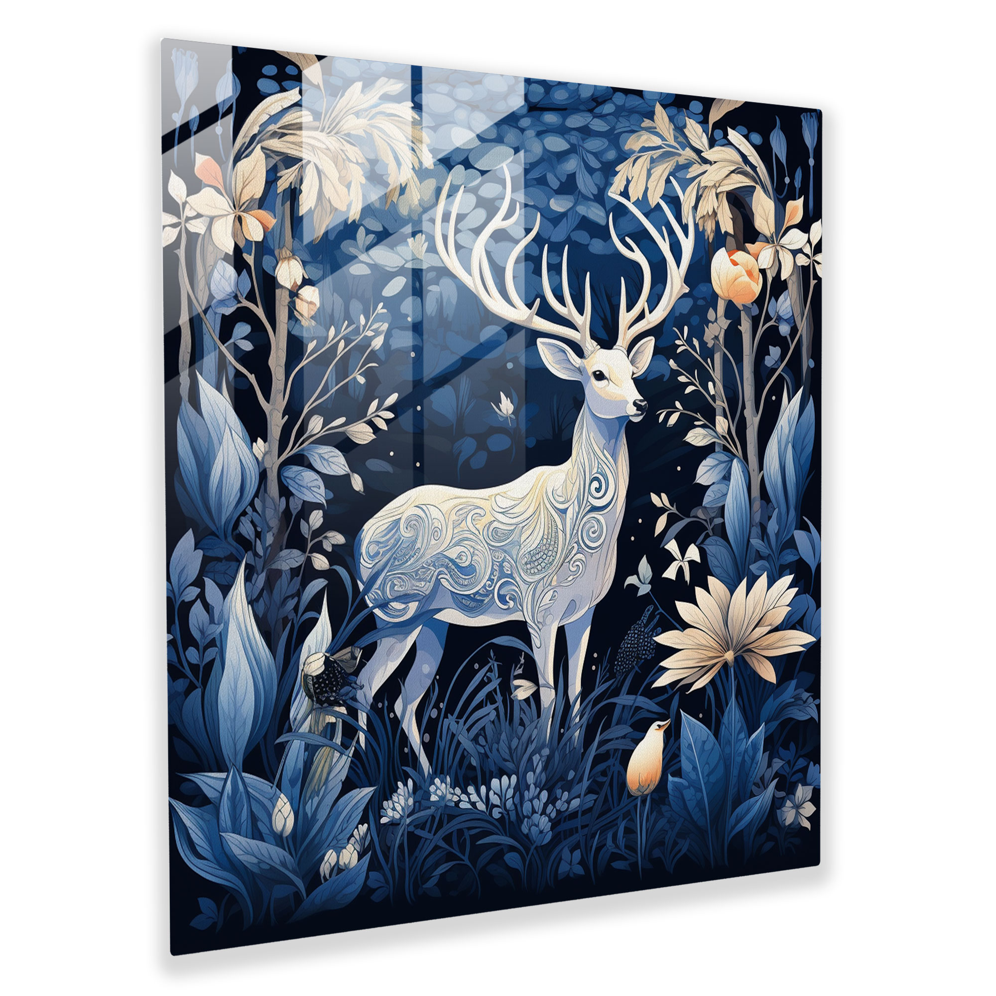 Navy Blue Wildlife Glass Print - Navy Blue, Navy Blue, Home Decoration, Wall Decoration