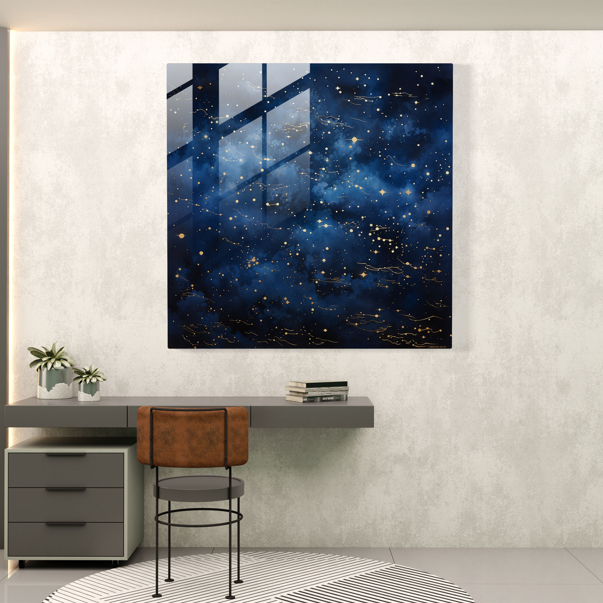 Starry Night Navy Blue Glass Print - Navy Blue, Glass Wall Art, Navy Blue, Celestial