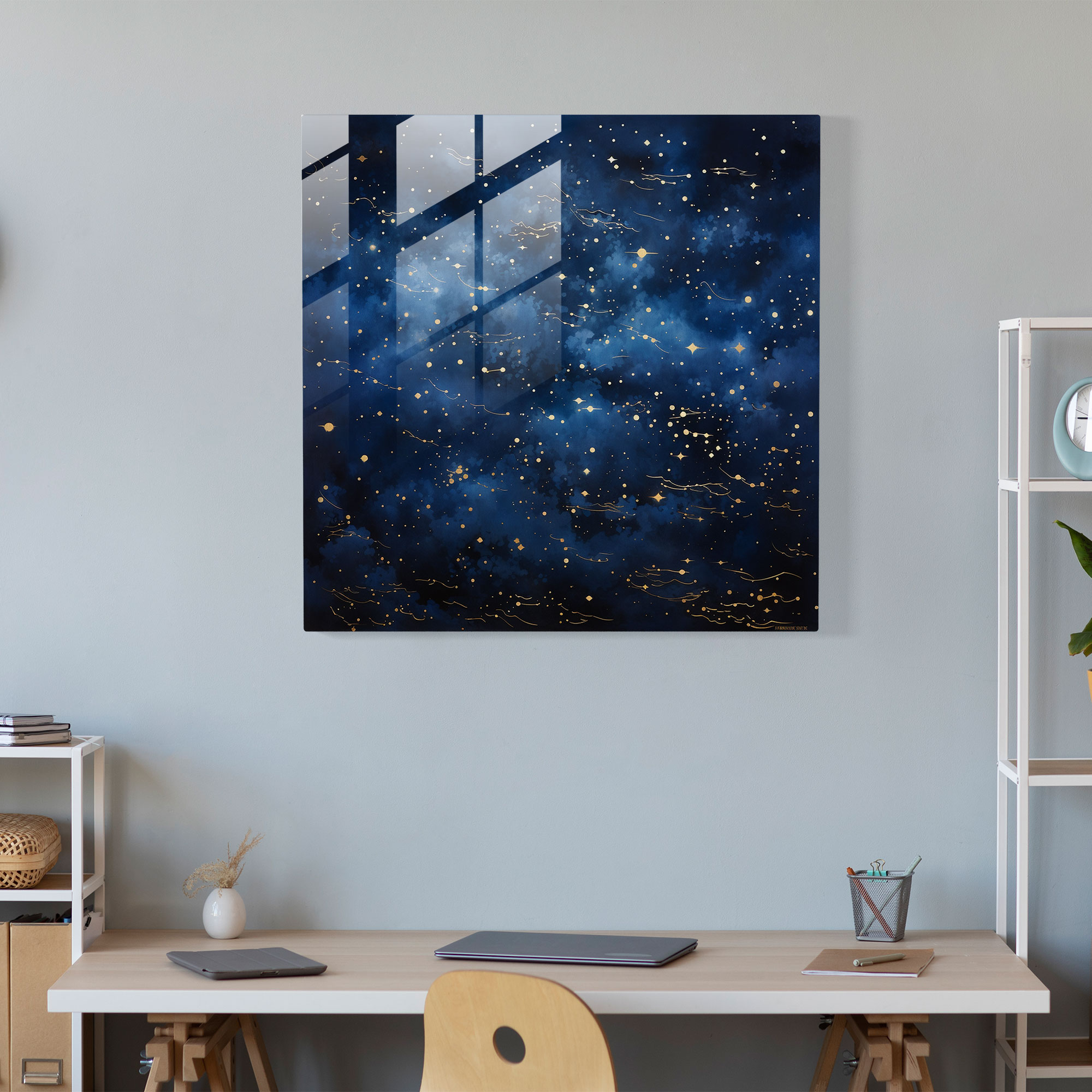 Starry Night Navy Blue Glass Print - Navy Blue, Glass Wall Art, Navy Blue, Celestial