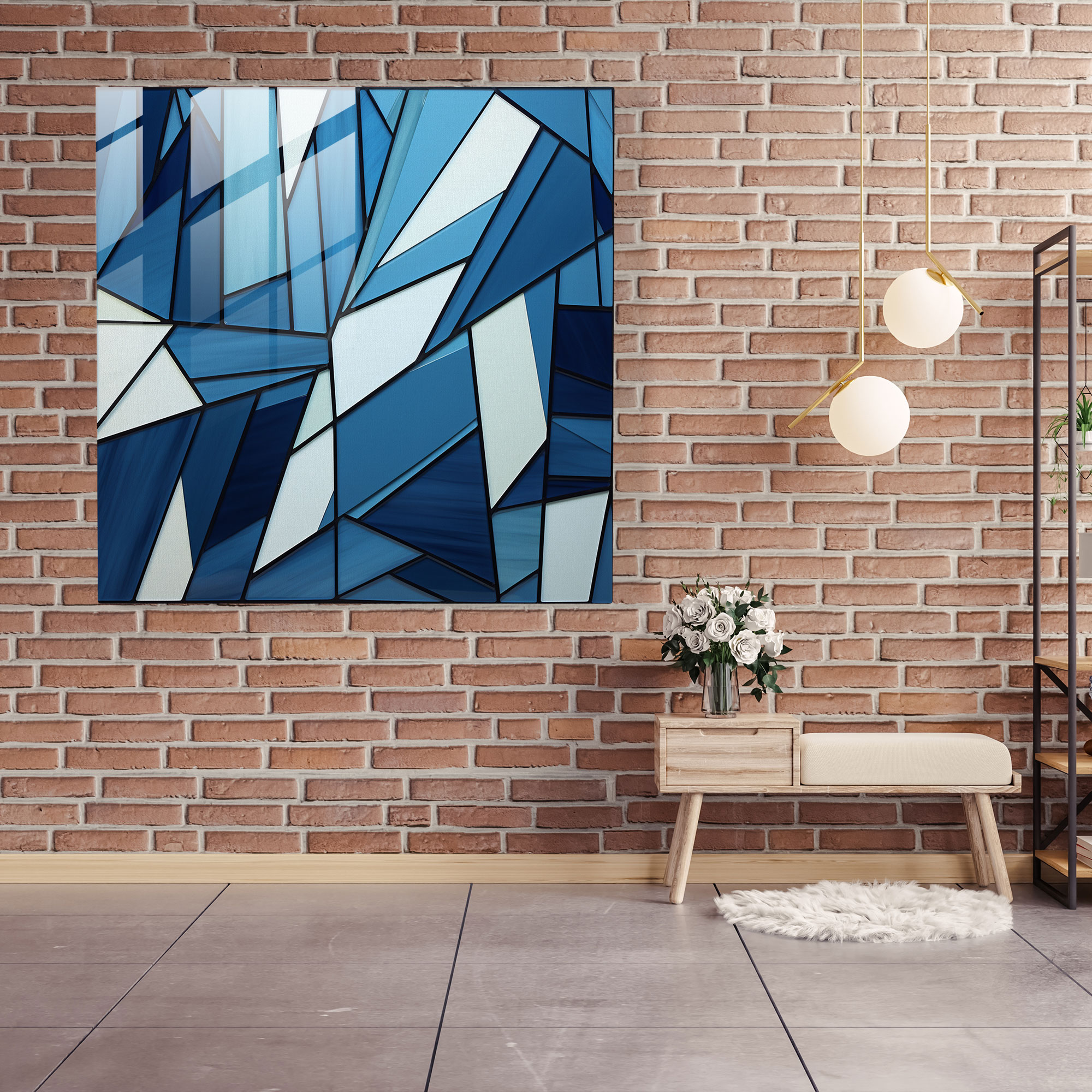 Şık Lacivert Cam Tablo - Lacivert Modern Zarafet Geometrik