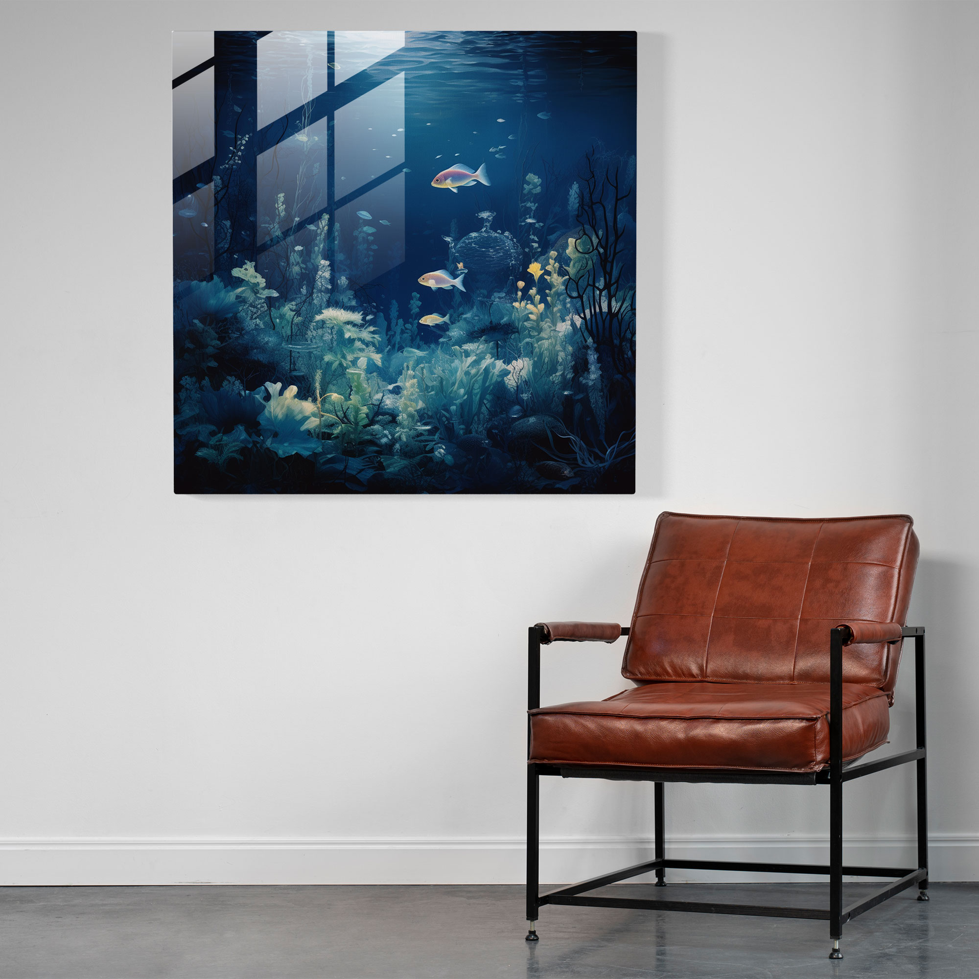 Underwater Navy Blue Glass Print - Navy Blue, Serene, Ocean, Navy Blue