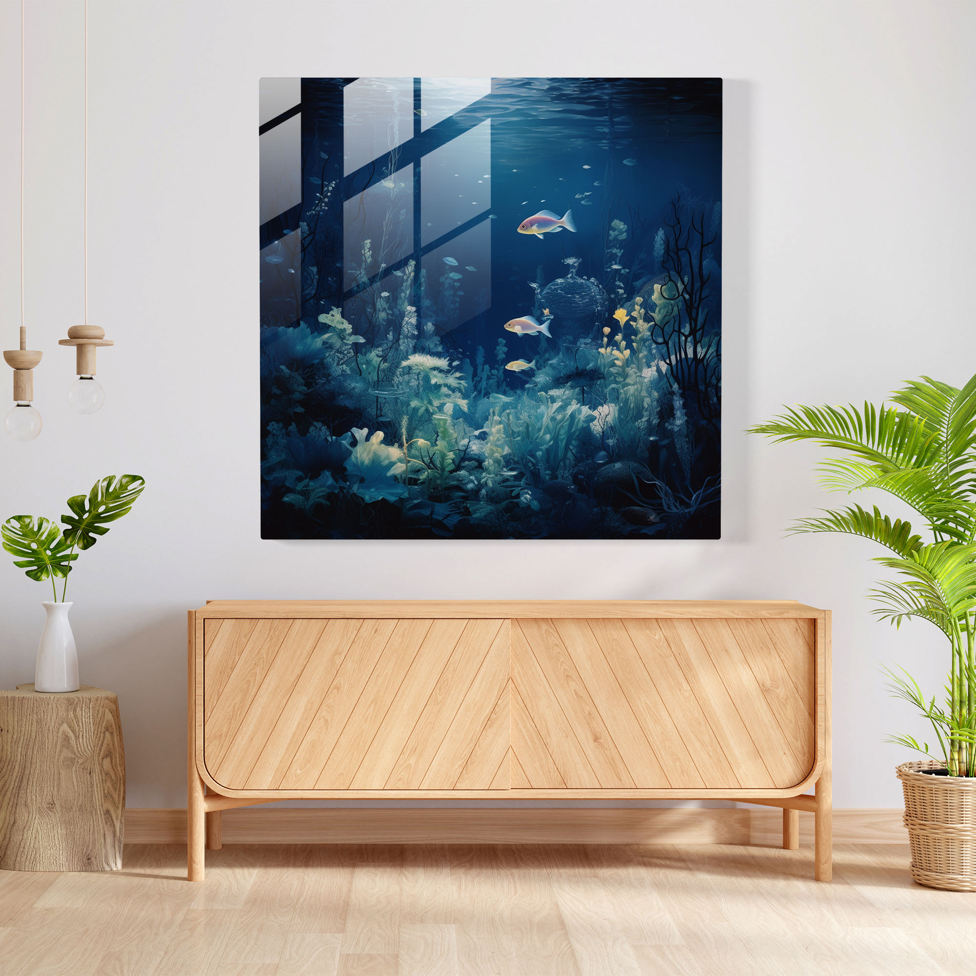 Underwater Navy Blue Glass Print - Navy Blue, Serene, Ocean, Navy Blue