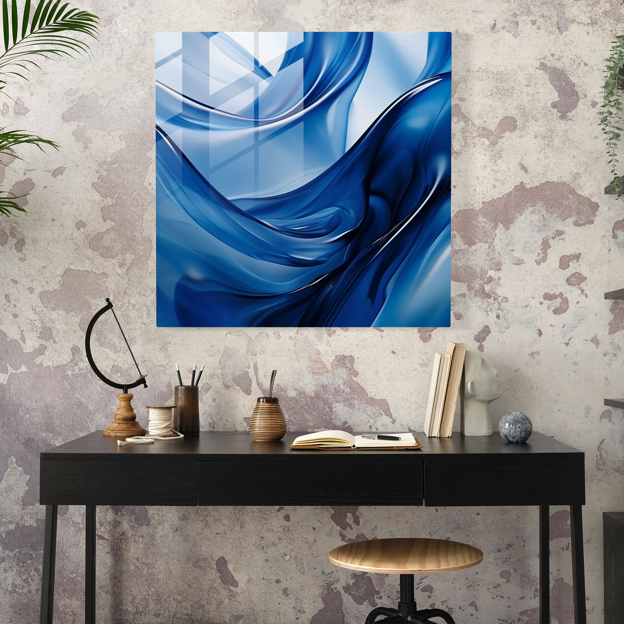 Flowing Water Navy Blue Glass Print - Navy Blue, Flowing Water, Navy Blue, Fluidity