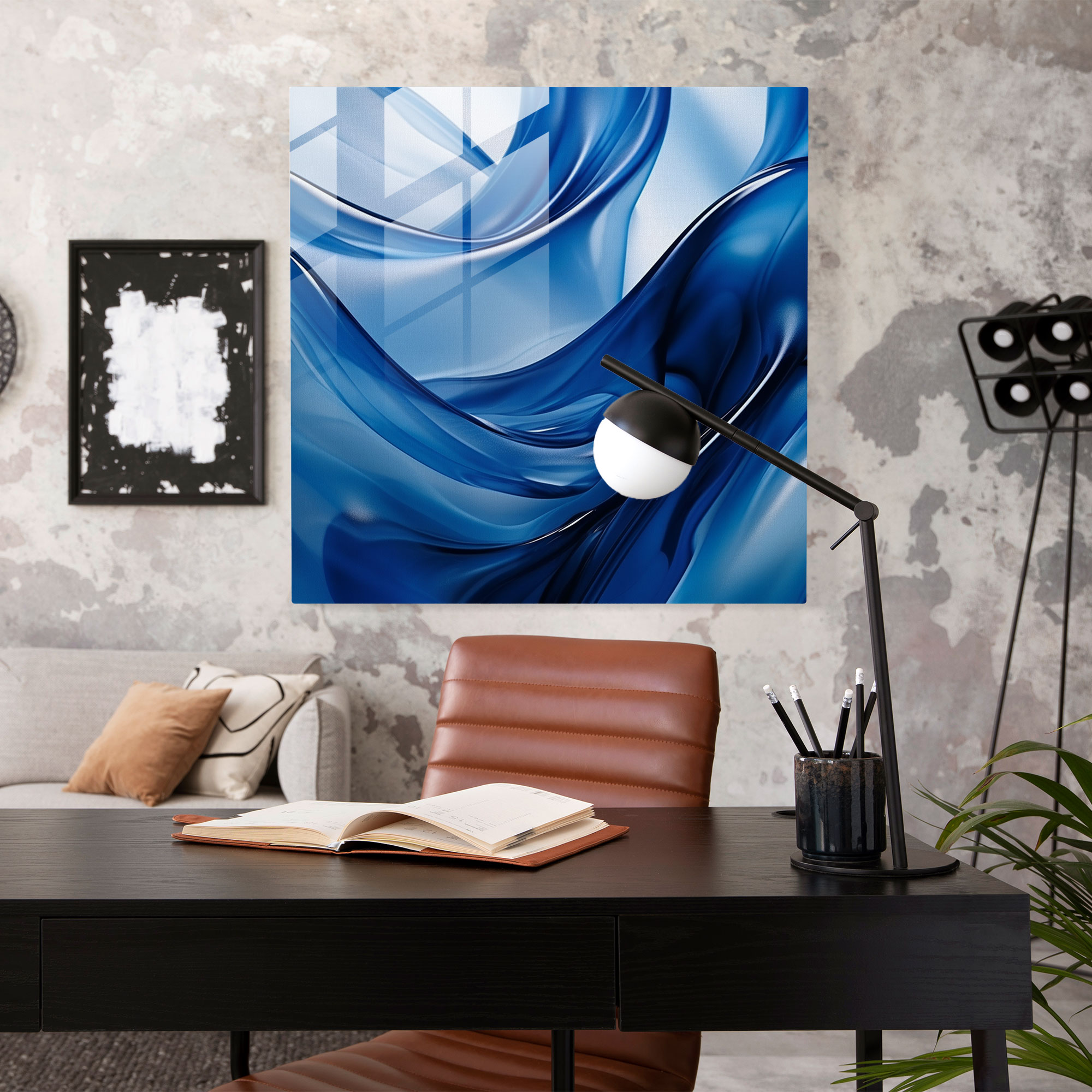 Flowing Water Navy Blue Glass Print - Navy Blue, Flowing Water, Navy Blue, Fluidity