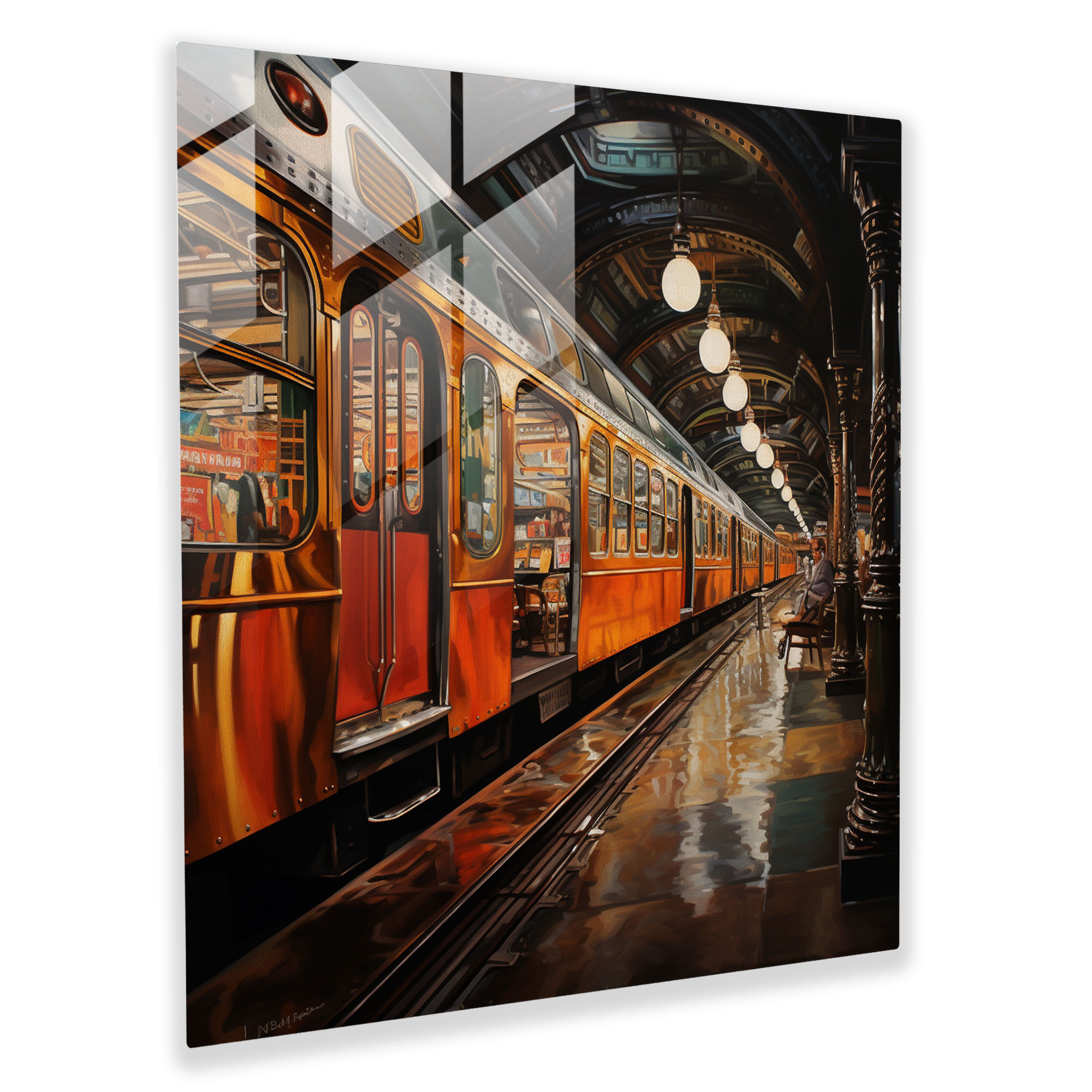 Retro New York Şehir Metro'sundan Nostaljik Hava Taşıyan Büyüleyici Cam Tablo