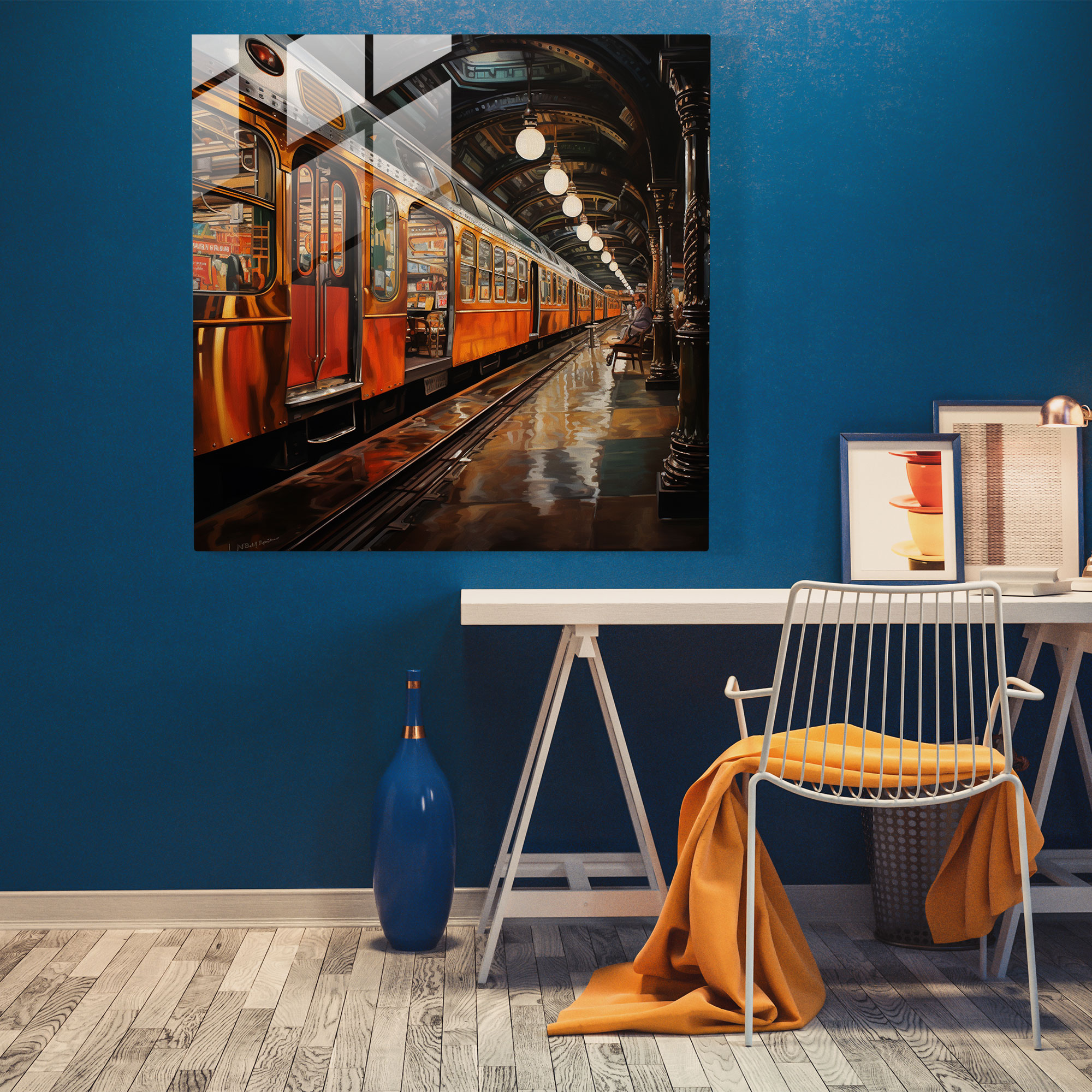 Retro New York Şehir Metro'sundan Nostaljik Hava Taşıyan Büyüleyici Cam Tablo