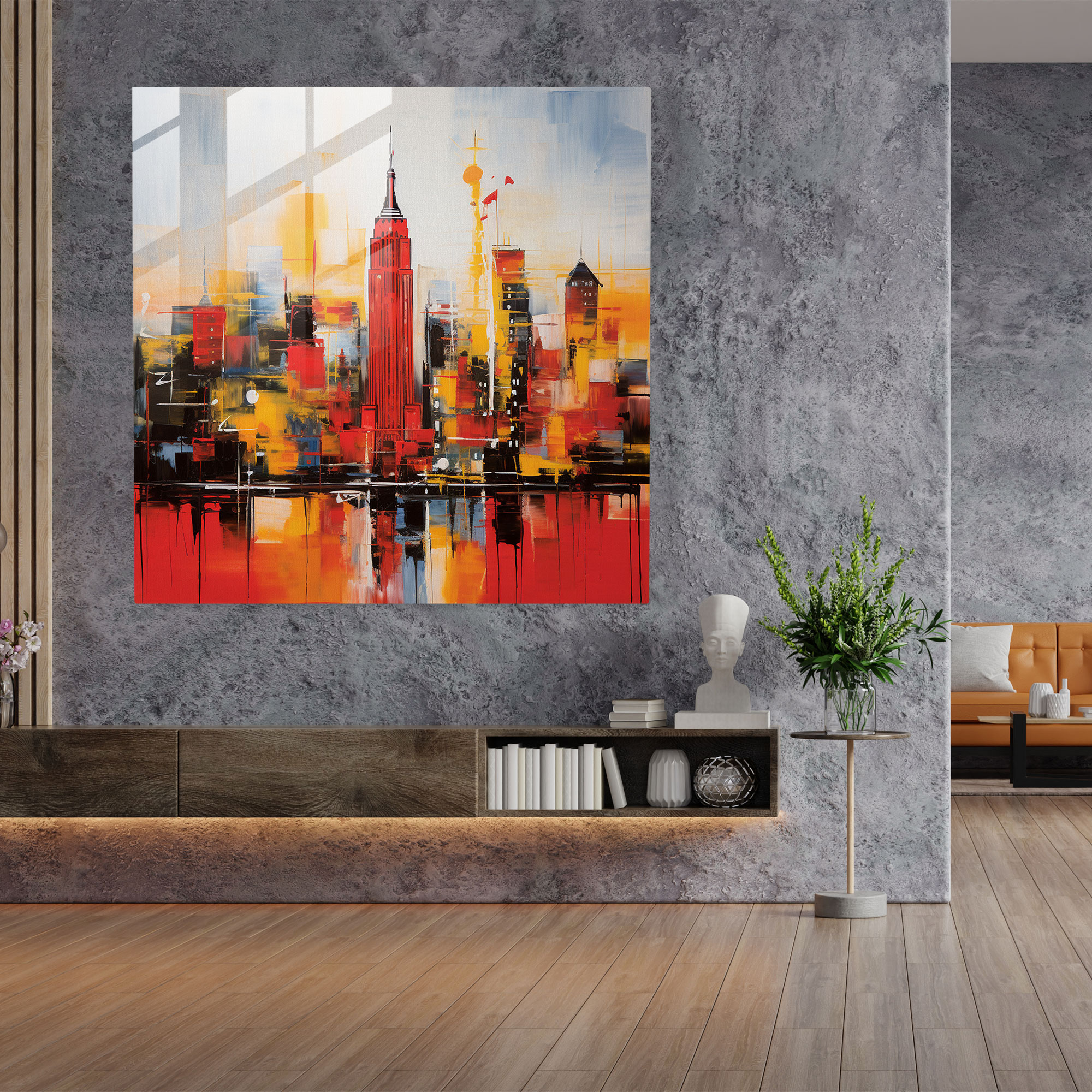 Canlı Empire State Binası Cam Tablo - Soyut Modern Sanat - Duvar Dekorasyonu Ev Dekorasyonu