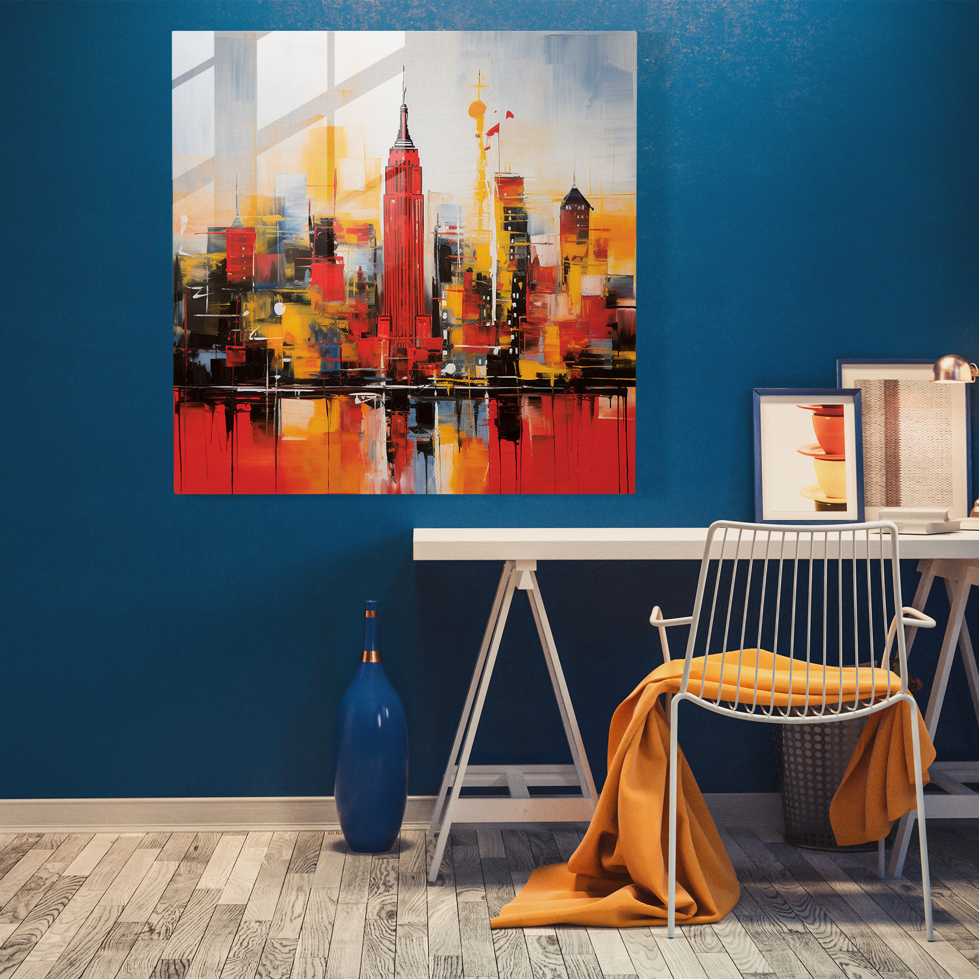 Canlı Empire State Binası Cam Tablo - Soyut Modern Sanat - Duvar Dekorasyonu Ev Dekorasyonu