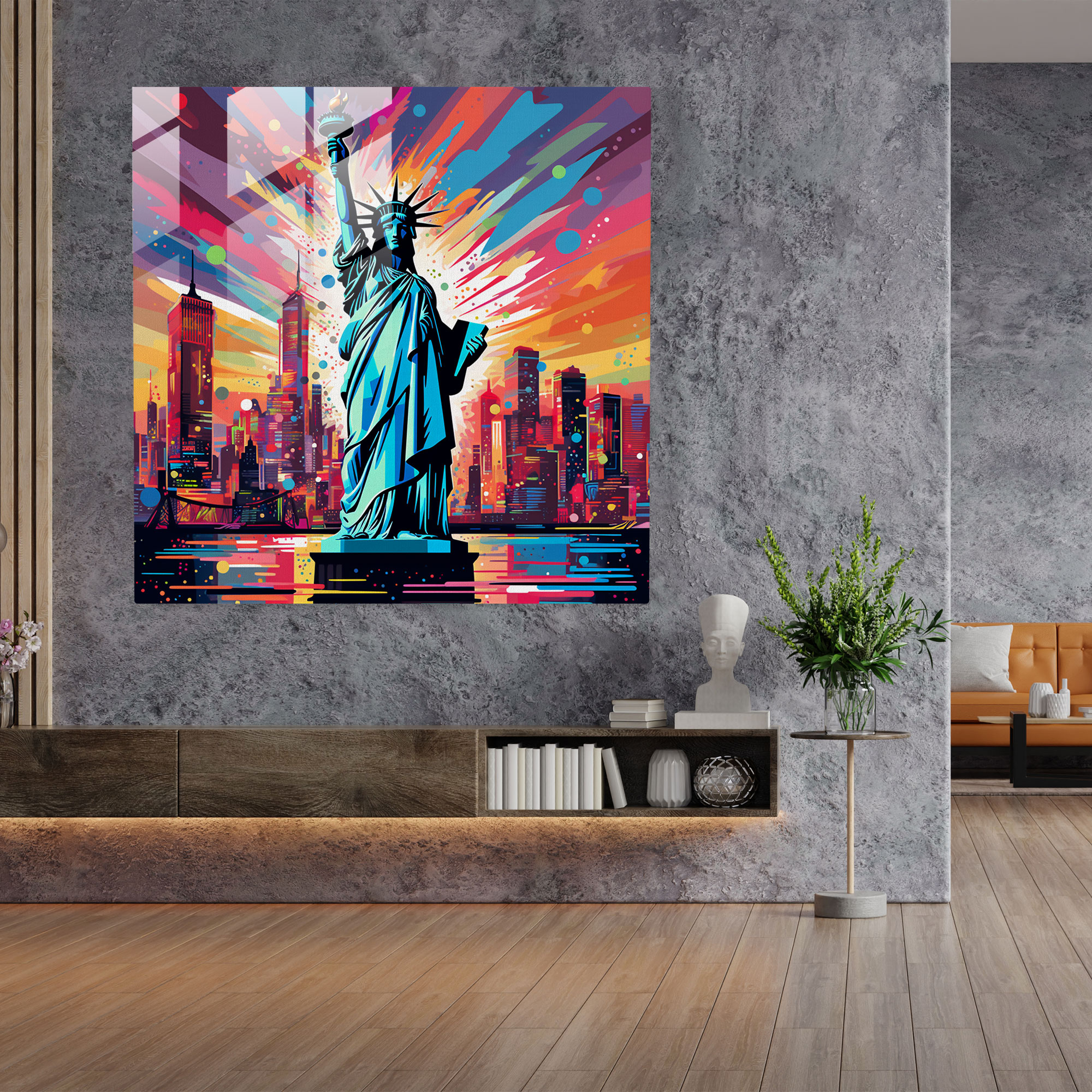 Revolutionary Glass Print: Pop Art Glass Wall Art of the Statue of Liberty
