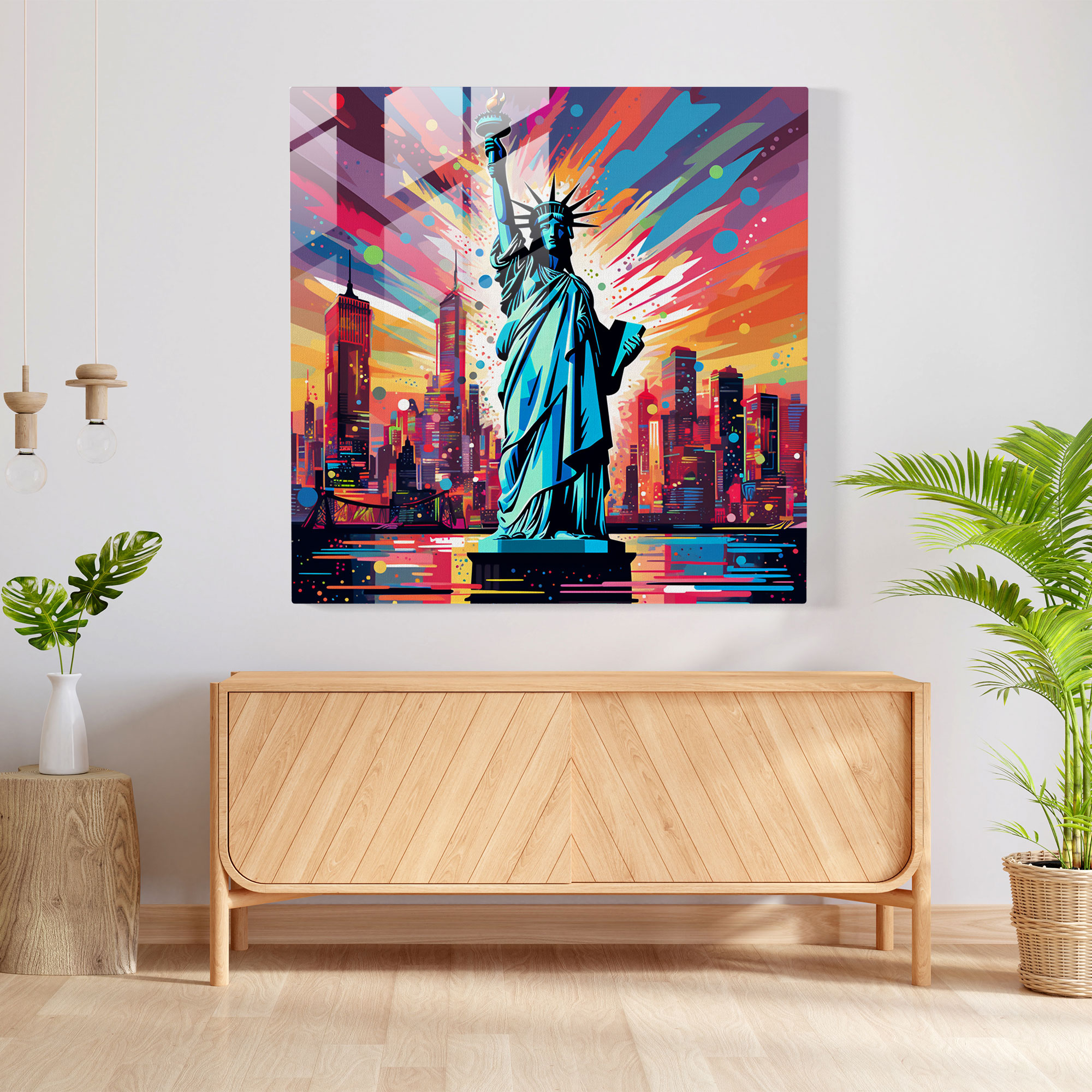 Revolutionary Glass Print: Pop Art Glass Wall Art of the Statue of Liberty