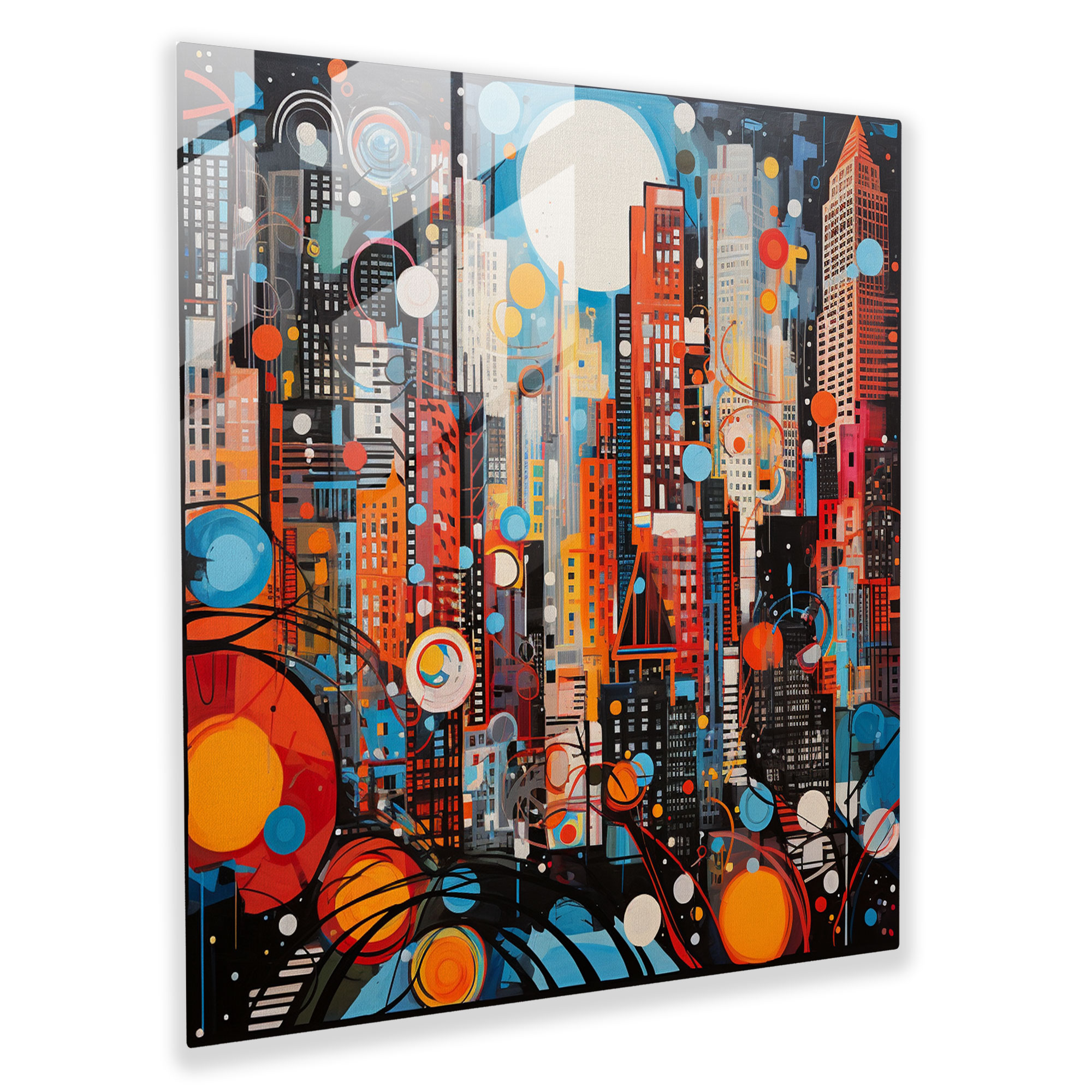 Vibrant Mosaic Glass Print: Geometric Glass Wall Art of New York City
