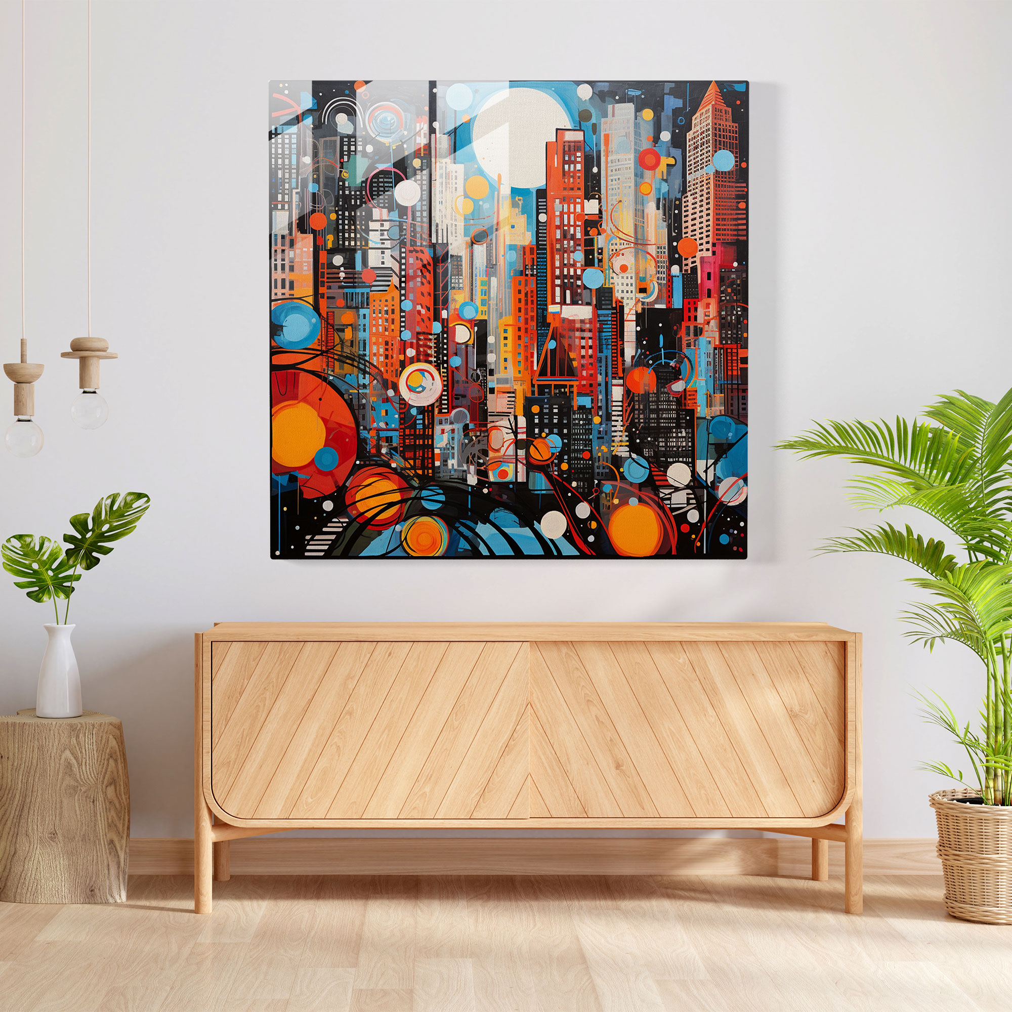 Vibrant Mosaic Glass Print: Geometric Glass Wall Art of New York City
