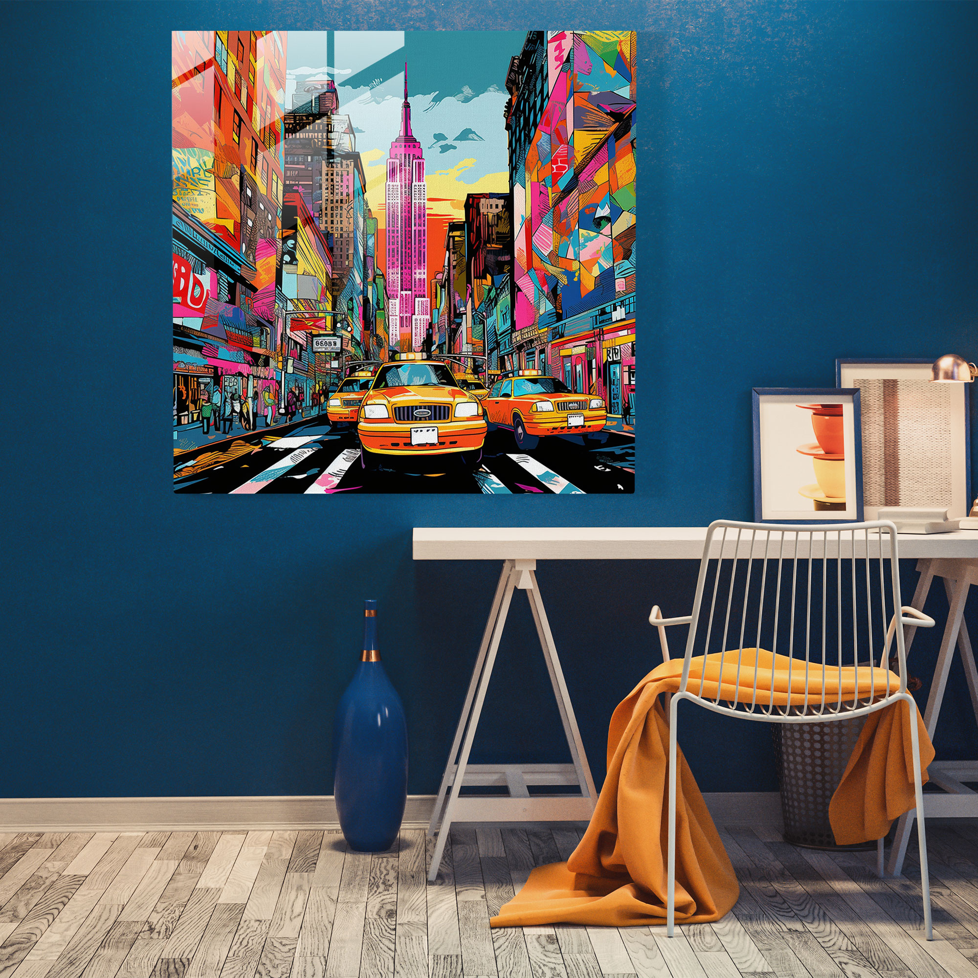 Kentsel Renk Oyunu: Pop Art Esintili Dijital İllüstrasyon Cam Tablo