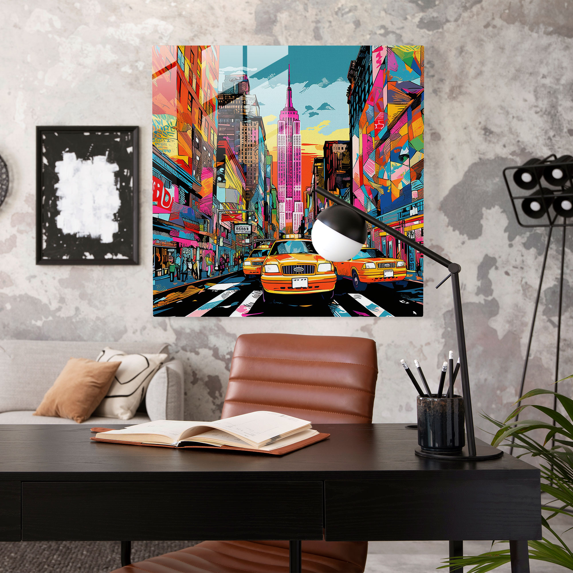 Kentsel Renk Oyunu: Pop Art Esintili Dijital İllüstrasyon Cam Tablo