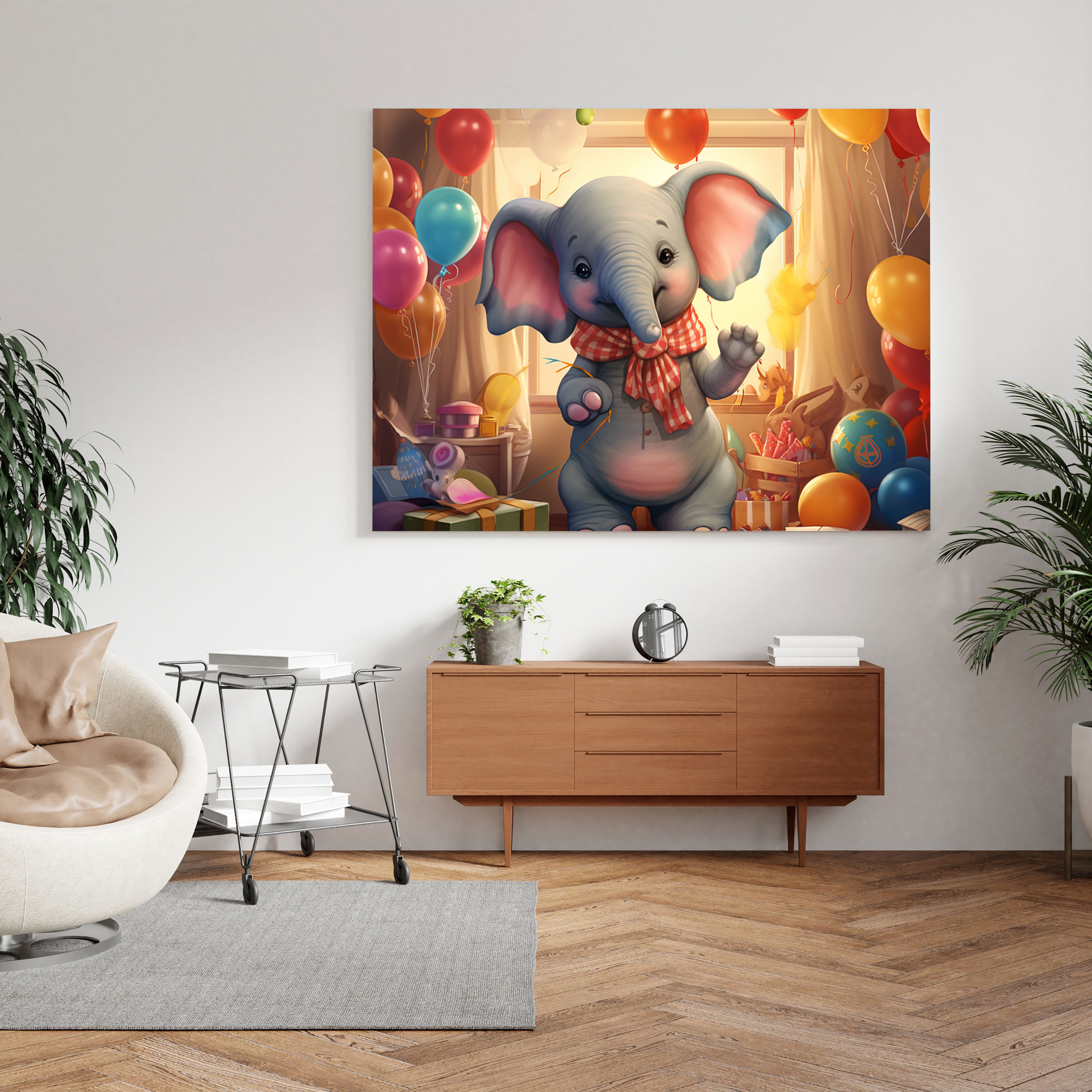 Leinwandbild: Niedlicher Elefant mit Luftballons - Kinderzimmer Wanddekoration Spielzeug