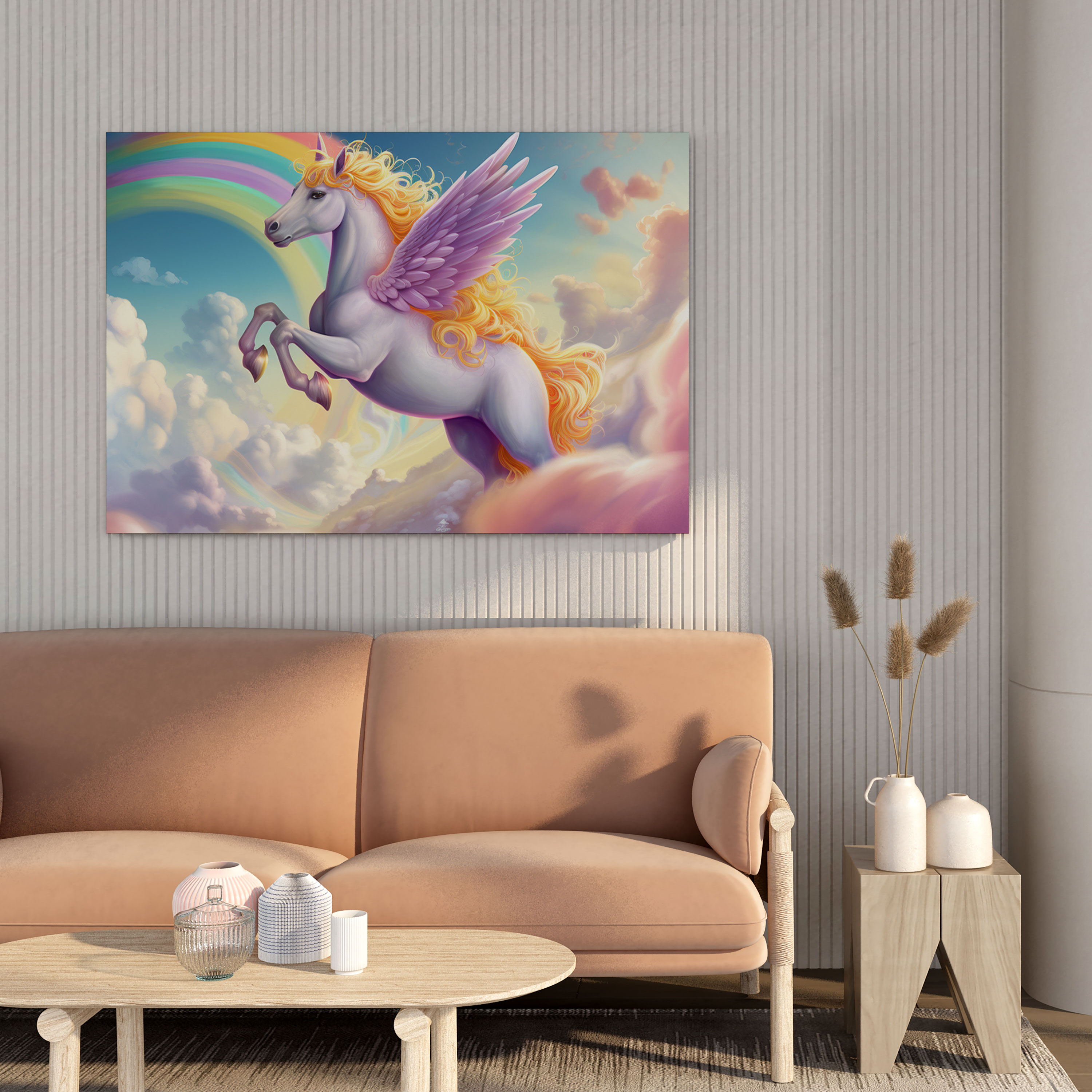 Nursery Canvas Print: Flying Unicorn With Rainbow - Nursery, Canvas, Canvas Print, Wall Decoration