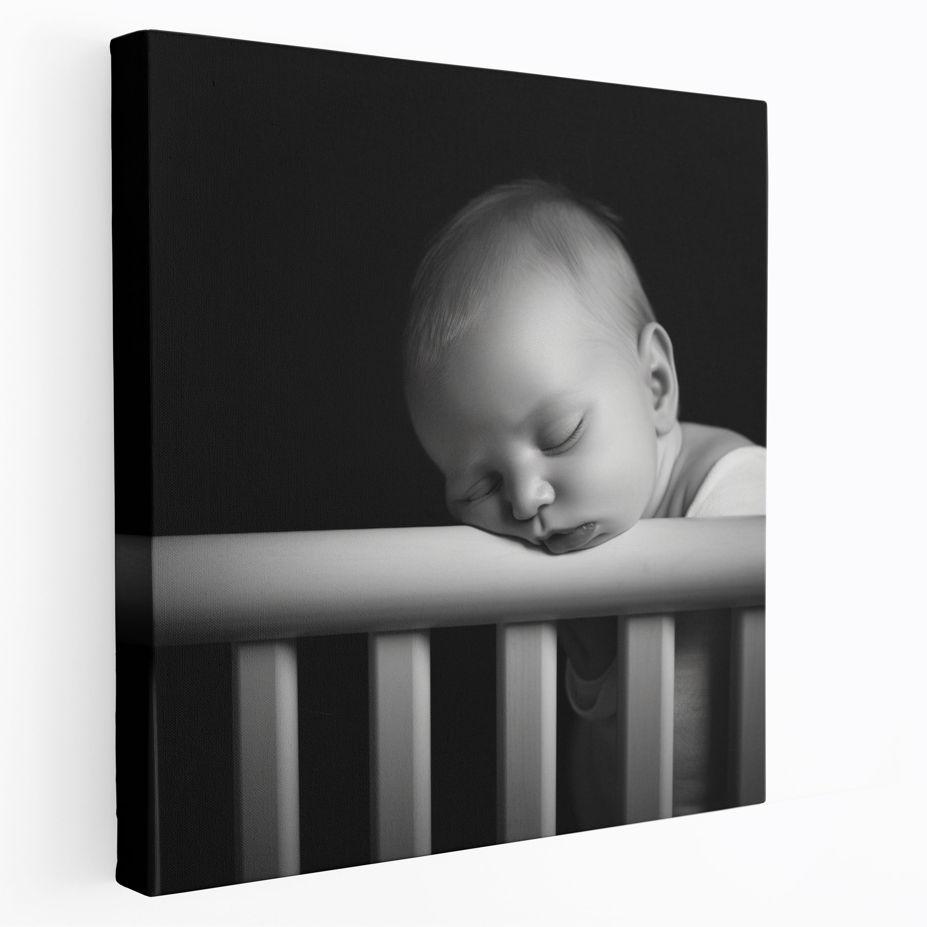 Nursery Minimalist Black And White Canvas Print - Nursery, Sleeping Baby, Nursery, Canvas