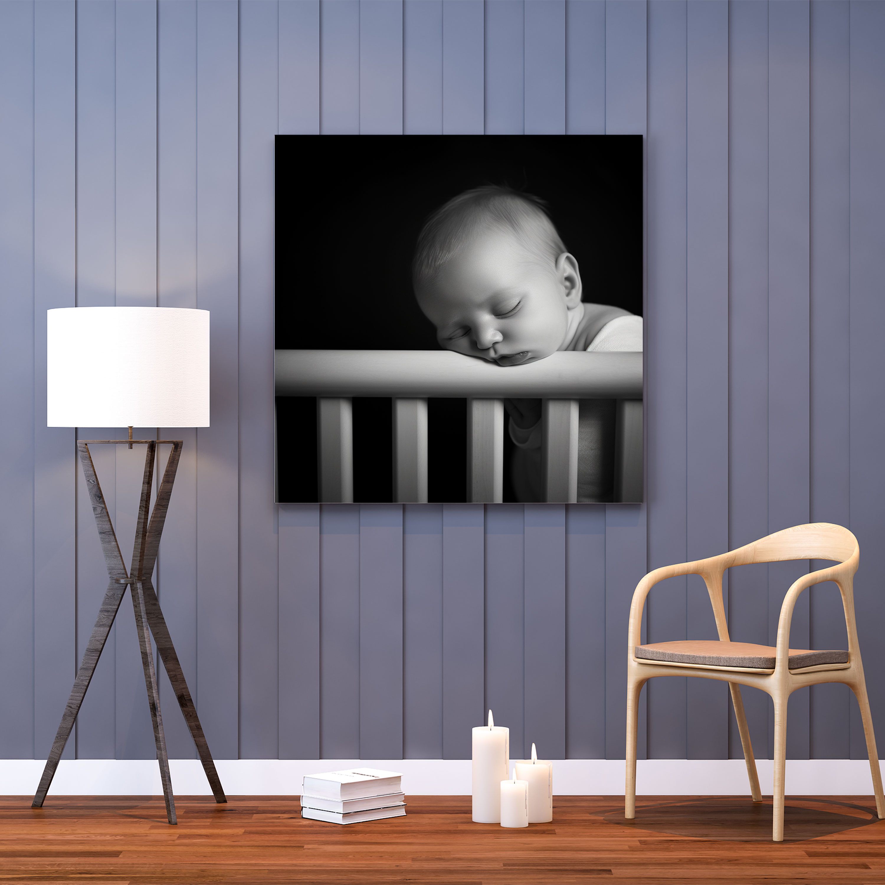 Nursery Minimalist Black And White Canvas Print - Nursery, Sleeping Baby, Nursery, Canvas
