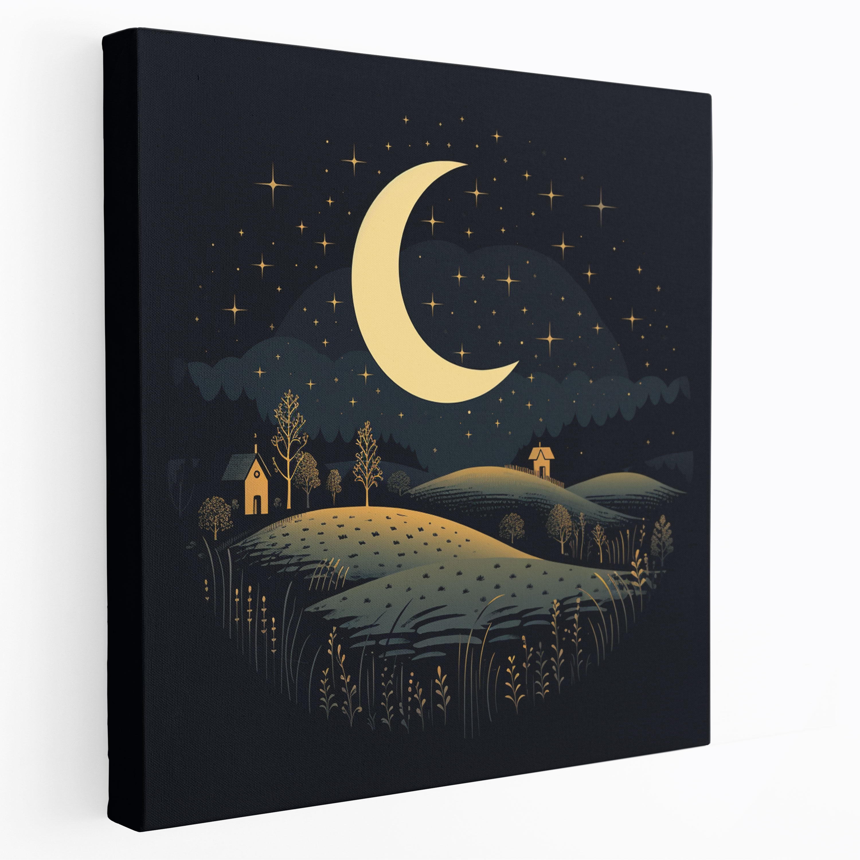 Nursery Moonlit Night Canvas Print - Nursery, Minimalist Design, Wall Decoration, Canvas Wall Art