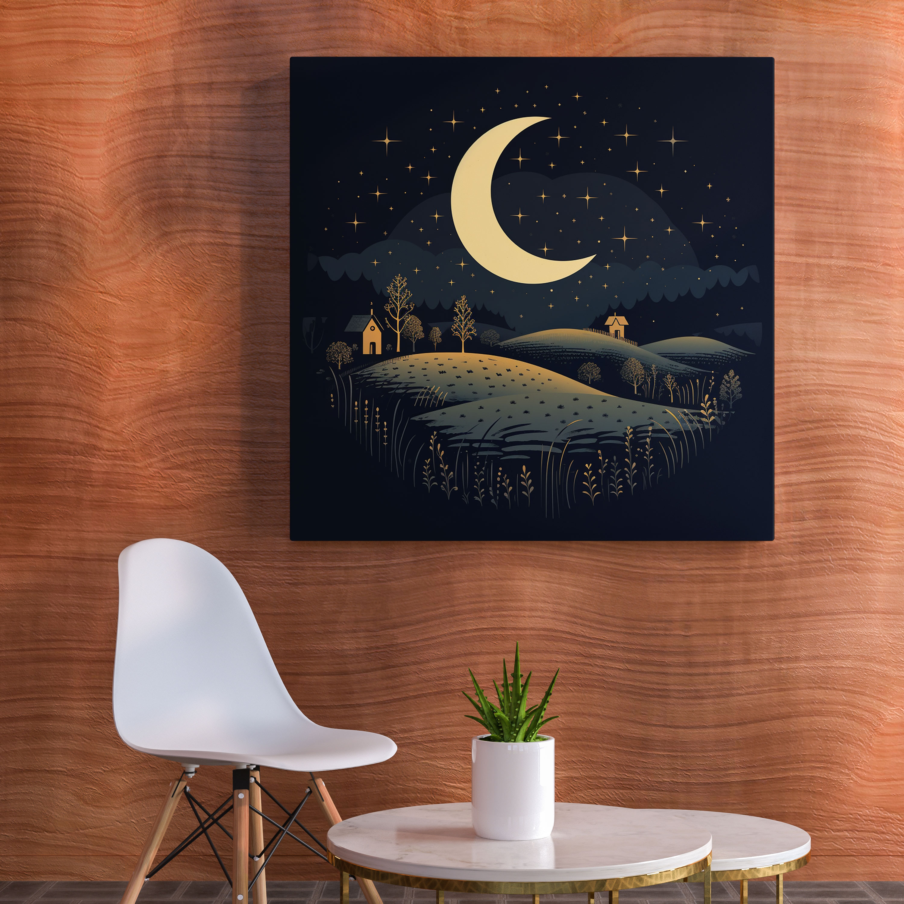 Nursery Moonlit Night Canvas Print - Nursery, Minimalist Design, Wall Decoration, Canvas Wall Art