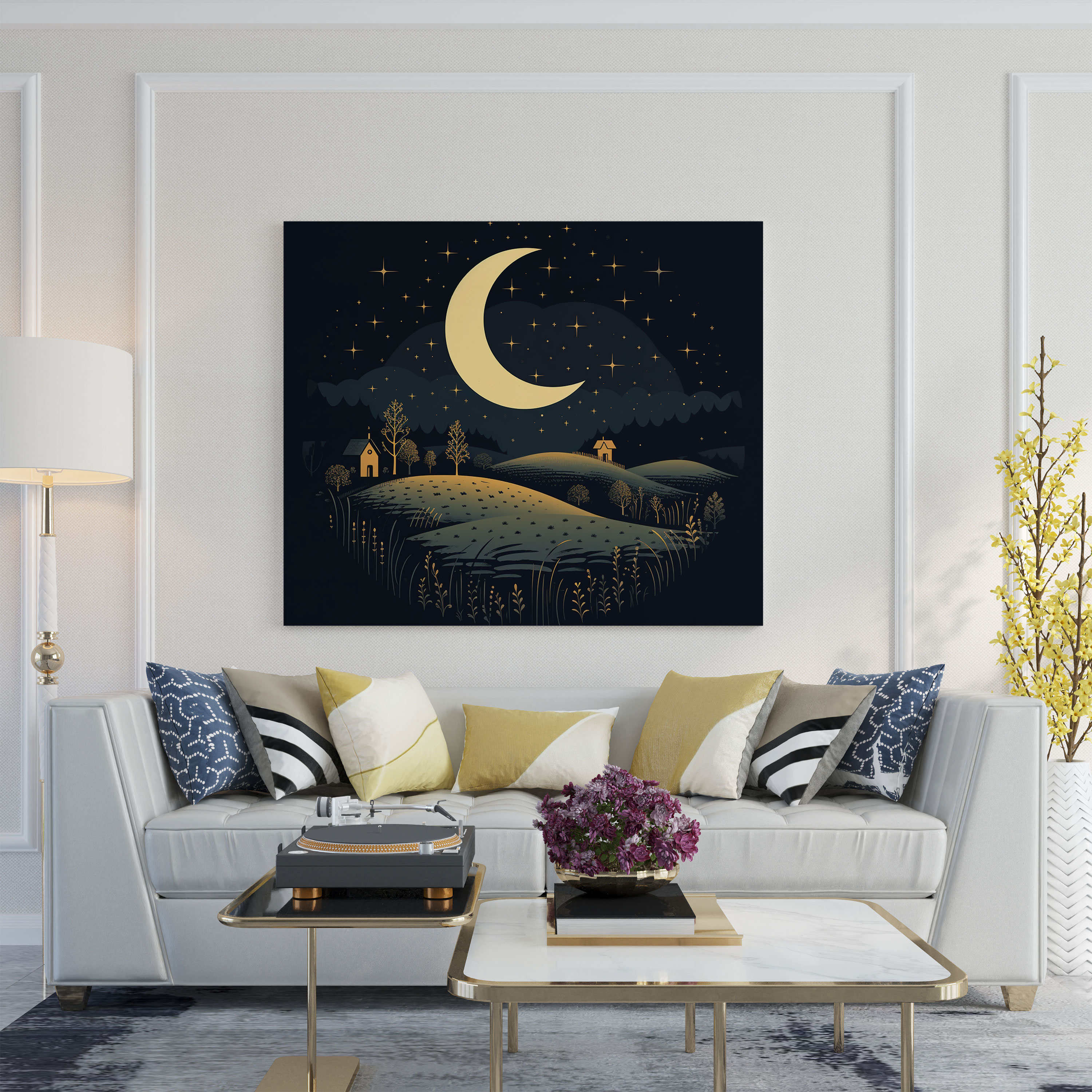 Nursery Moonlit Night Canvas Print - Nursery, Minimalist Design, Wall Decoration, Canvas Wall Art