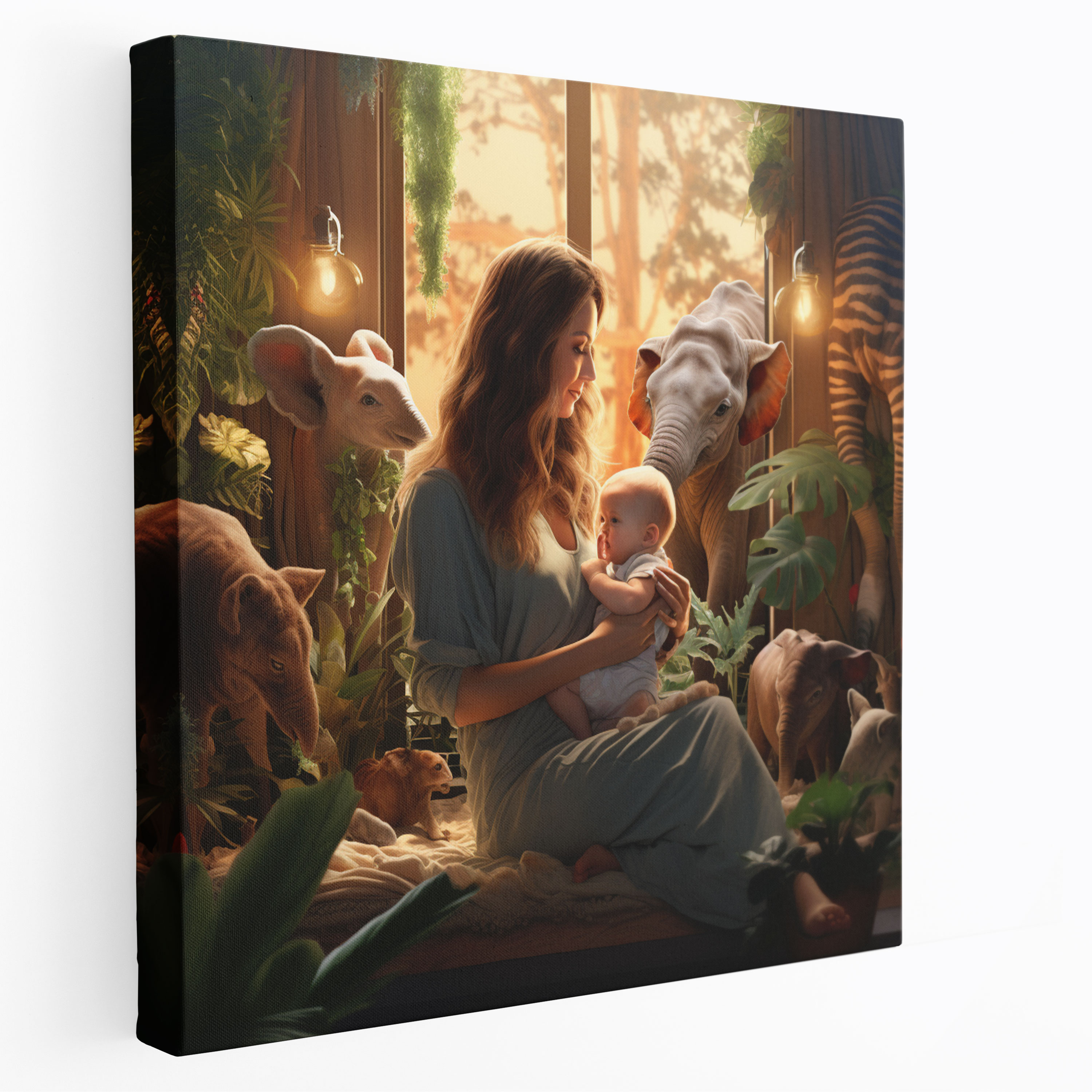 Cozy Nursery Canvas Print - Nursery, Home Decoration, Canvas, Mother And Baby Animals