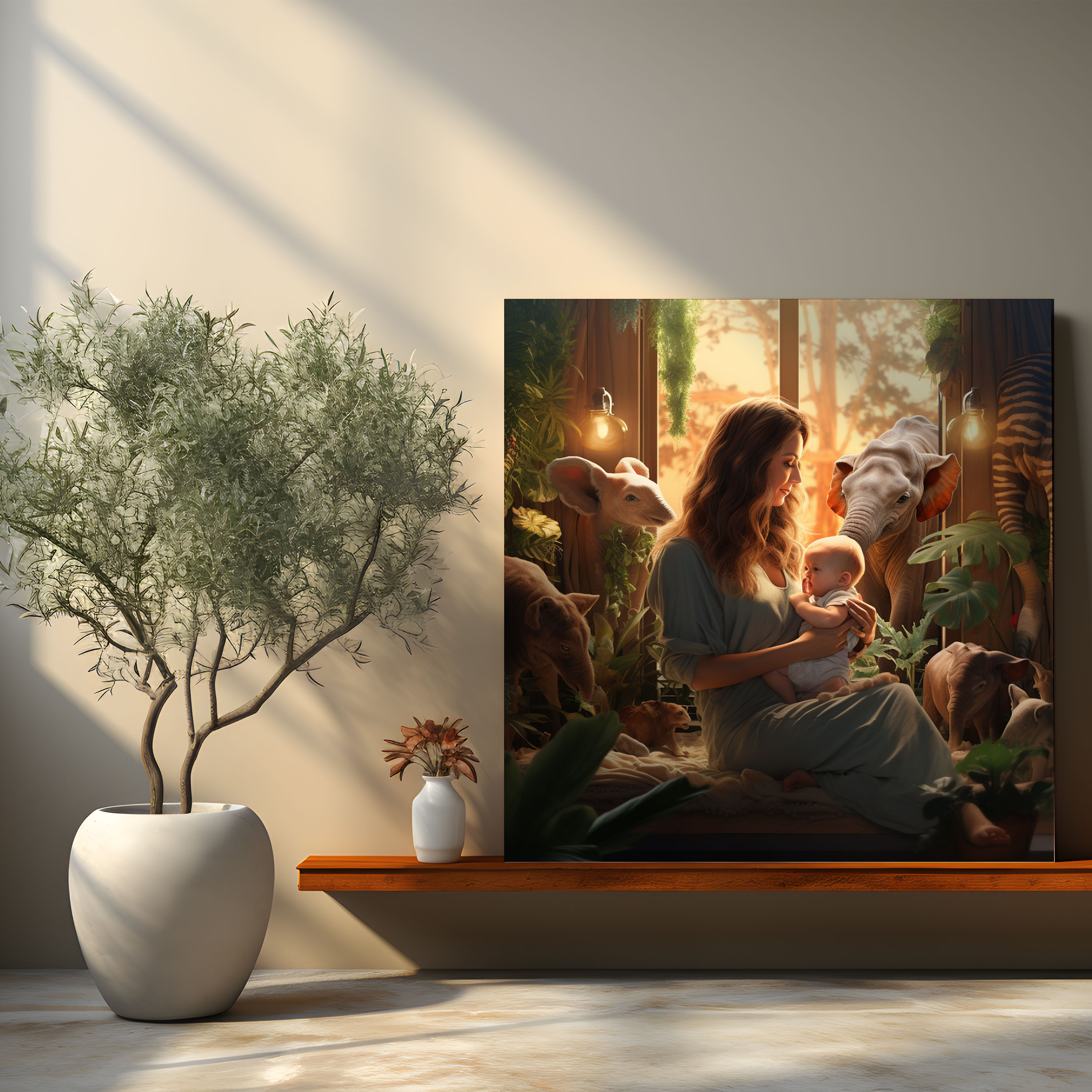 Cozy Nursery Canvas Print - Nursery, Home Decoration, Canvas, Mother And Baby Animals