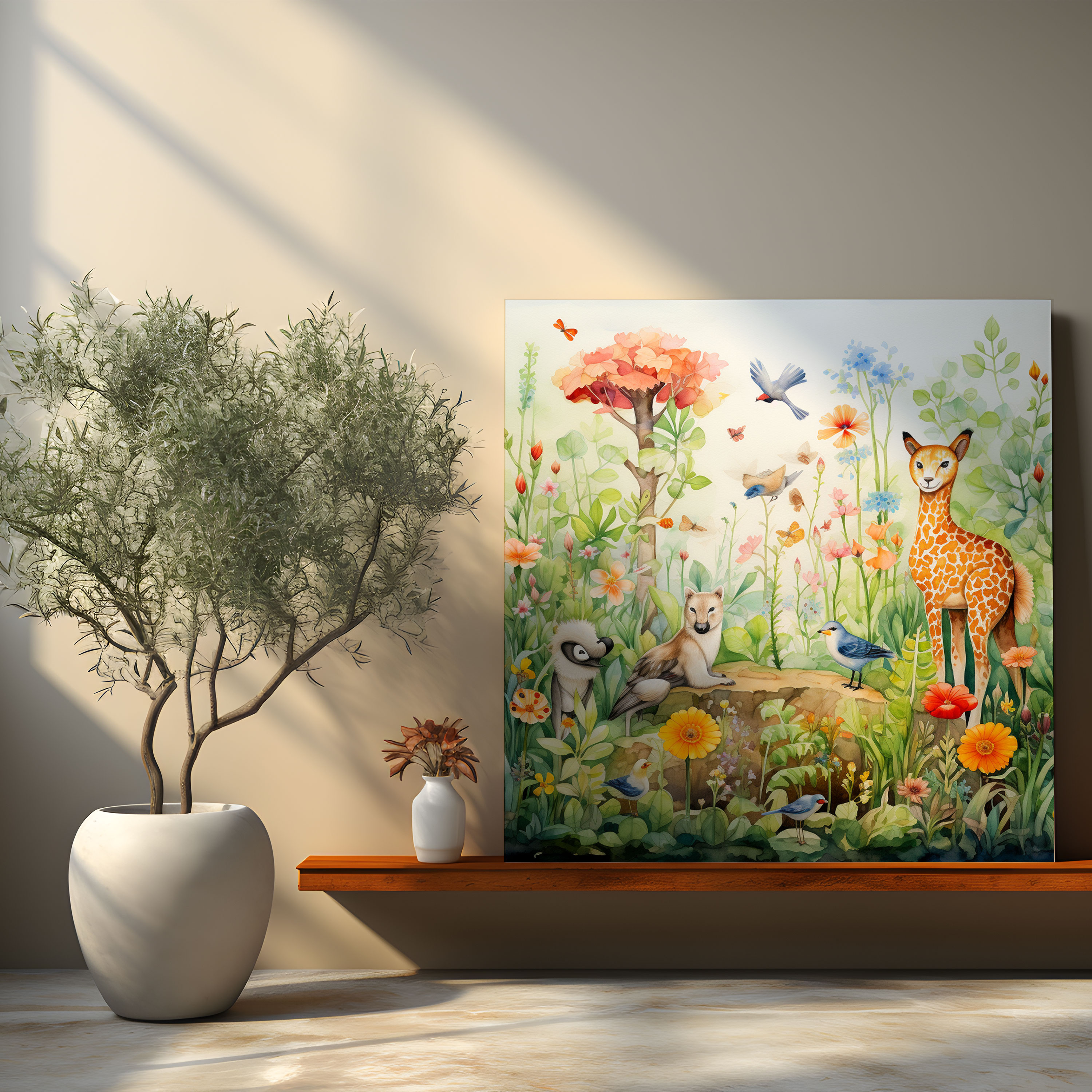 Nursery Whimsical Watercolor Canvas Print - Nursery, Canvas Print, Animals, Whimsical Watercolor Drawings