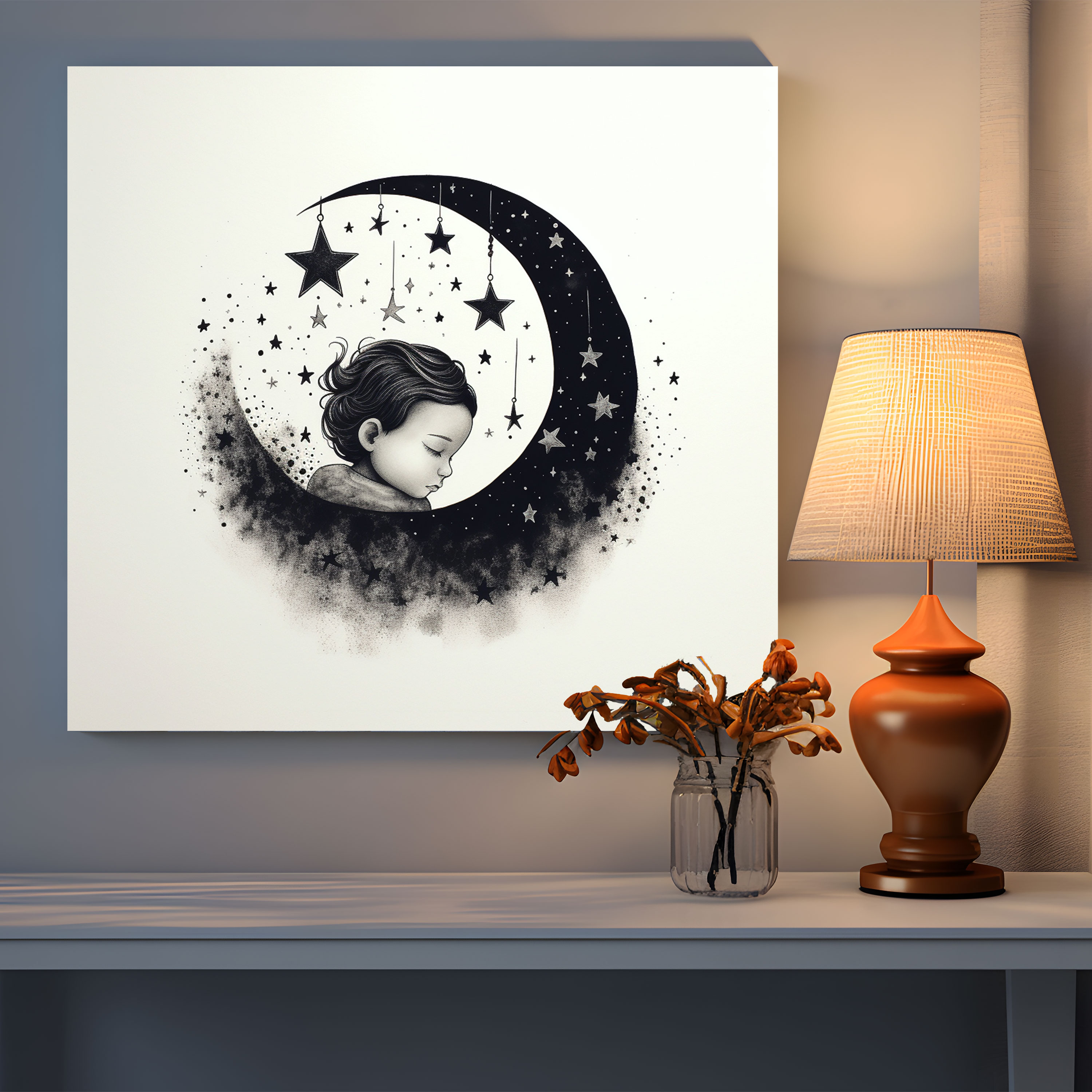 Nursery Minimalist Ink Wall Art - Nursery, Canvas, Wall Art, Minimalist Ink Illustrations
