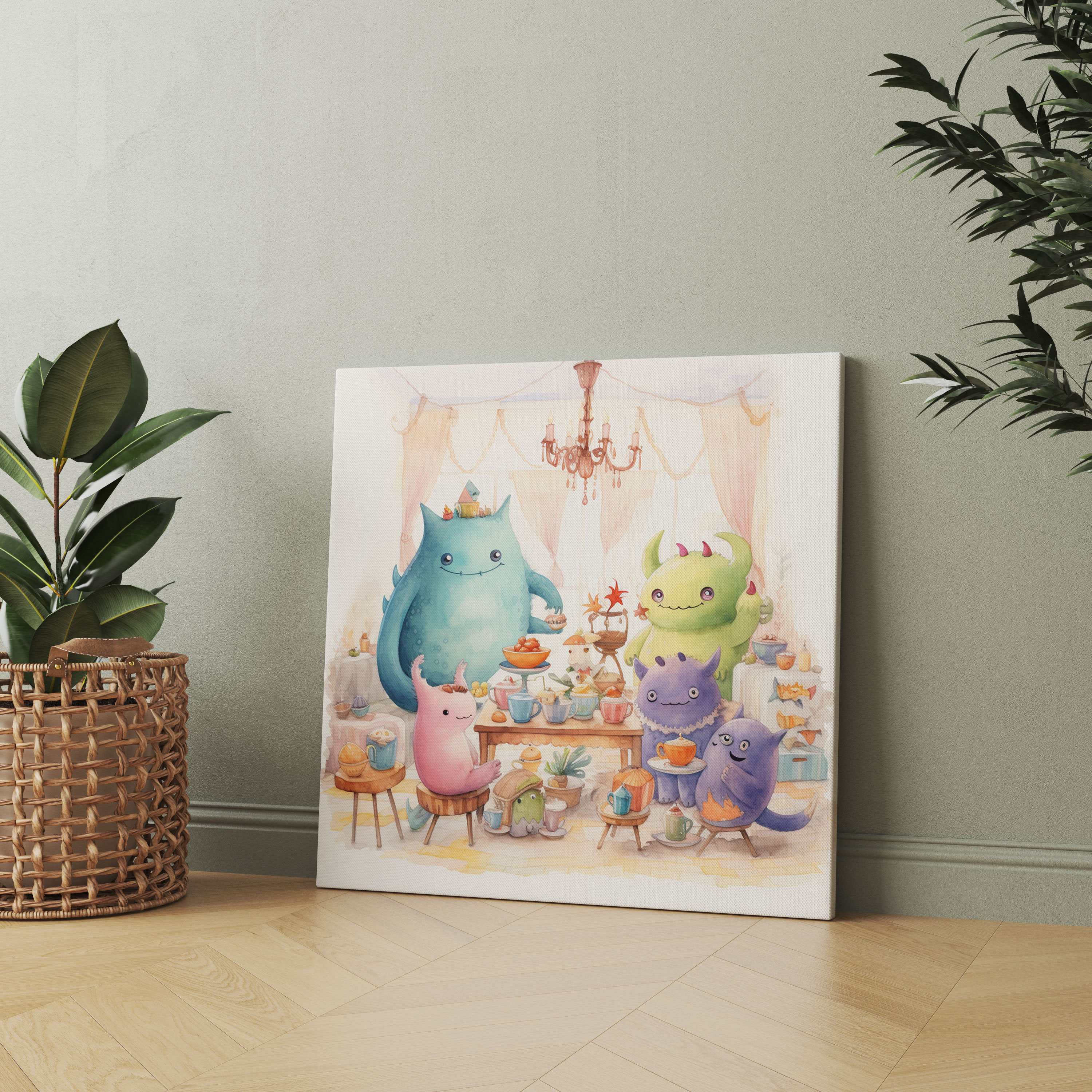 Nursery Playful Watercolor Canvas Print - Nursery, Nursery Decor, Playful Watercolor Illustrations, Canvas Print