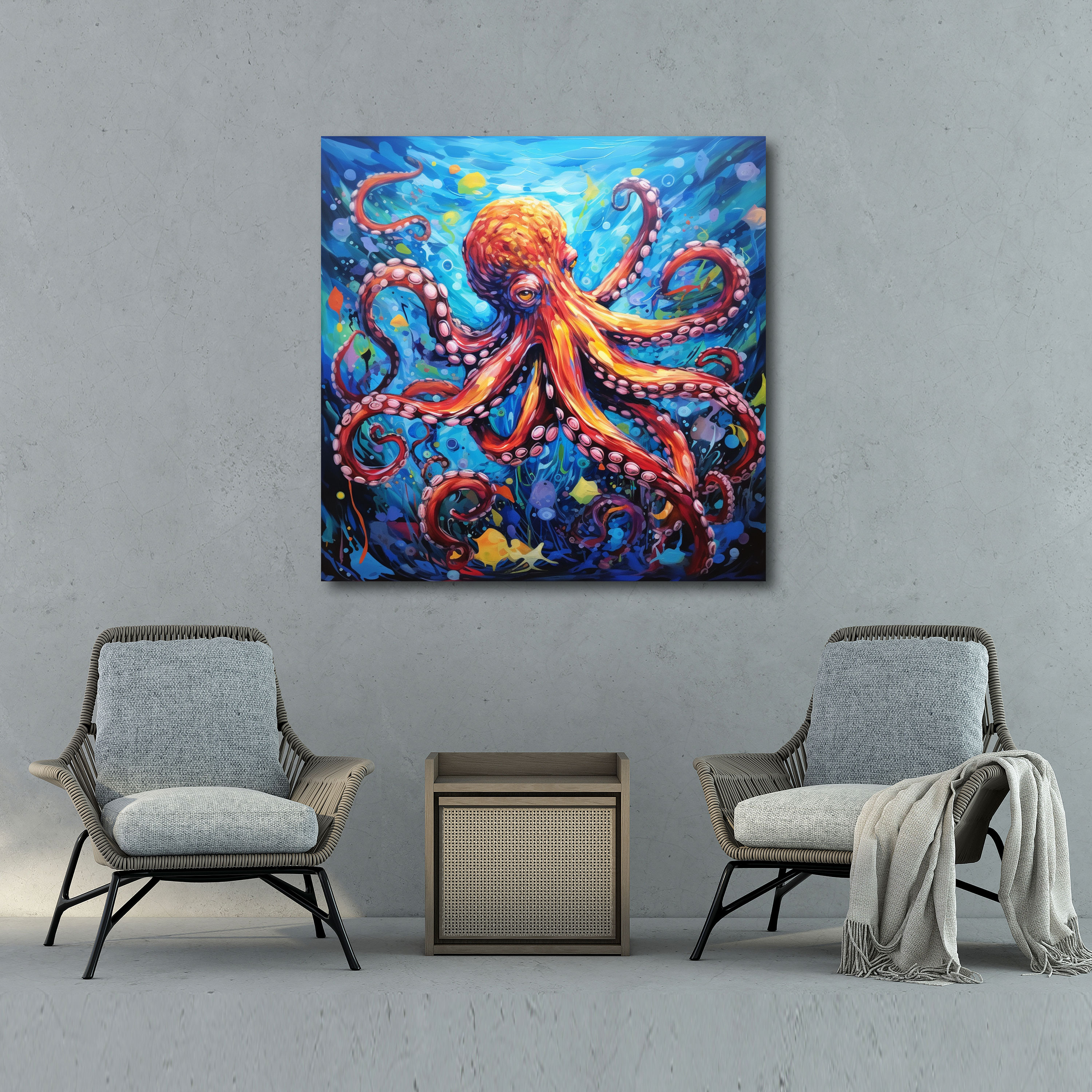 Octopus Canvas Print - Abstract Acrylic Painting - Octopus, Canvas, Wall Decoration, Wall Art