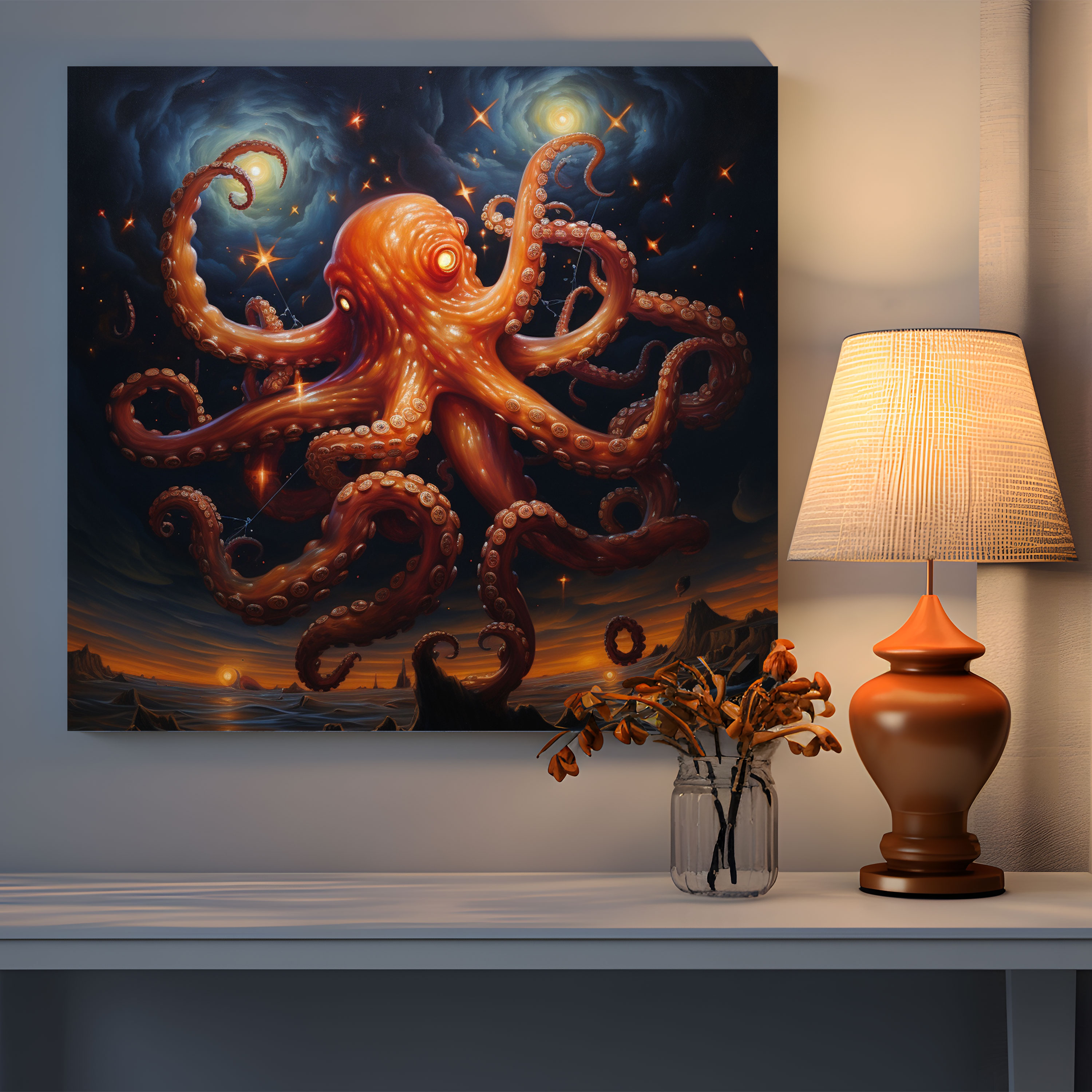 Octopus Wall Art - Surreal Oil Painting - Octopus, Octopus, Canvas Print, Canvas Wall Art