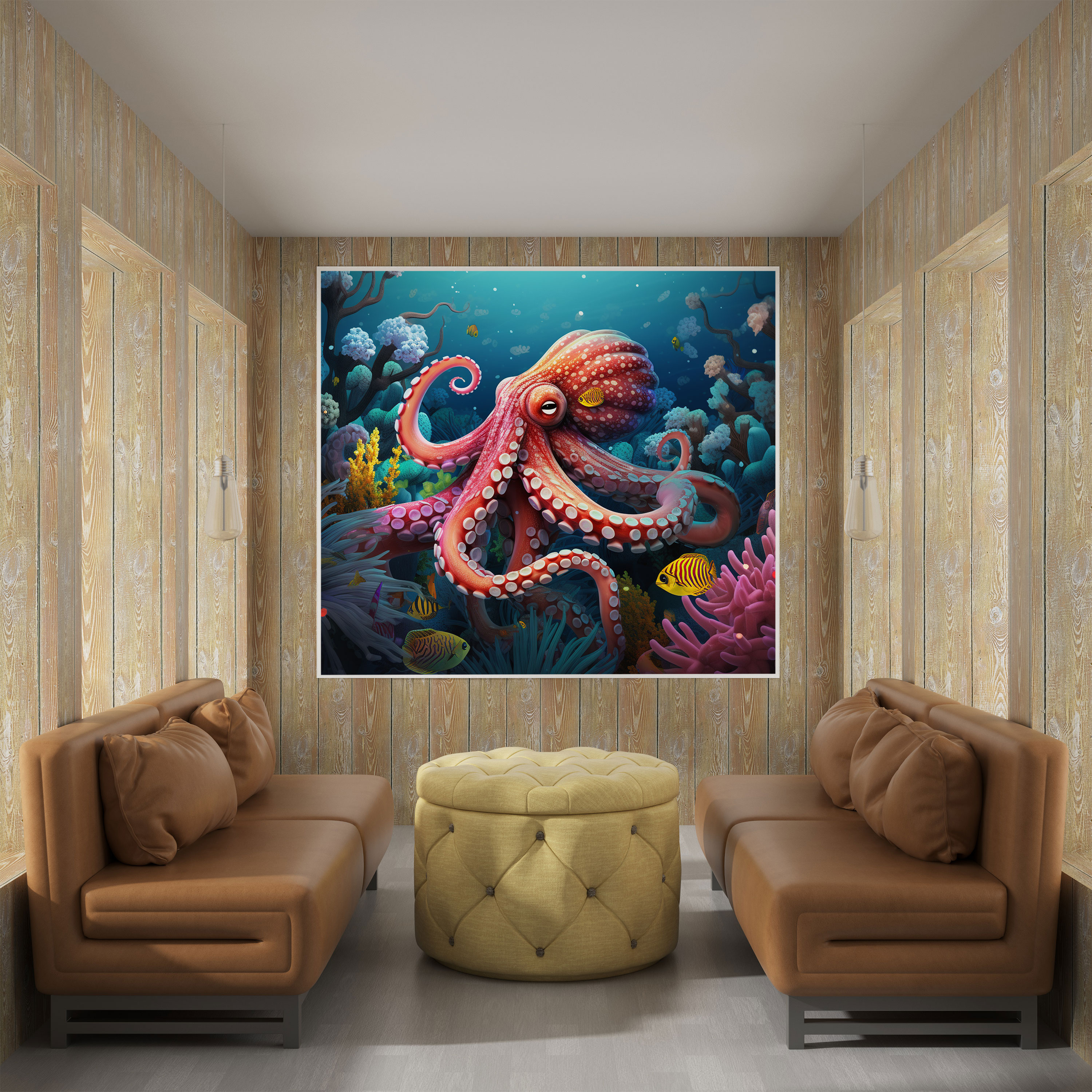 Octopus Wall Decoration - Vibrant Digital Illustration - Octopus, Coral Reefs, Vibrant, Digital Illustration