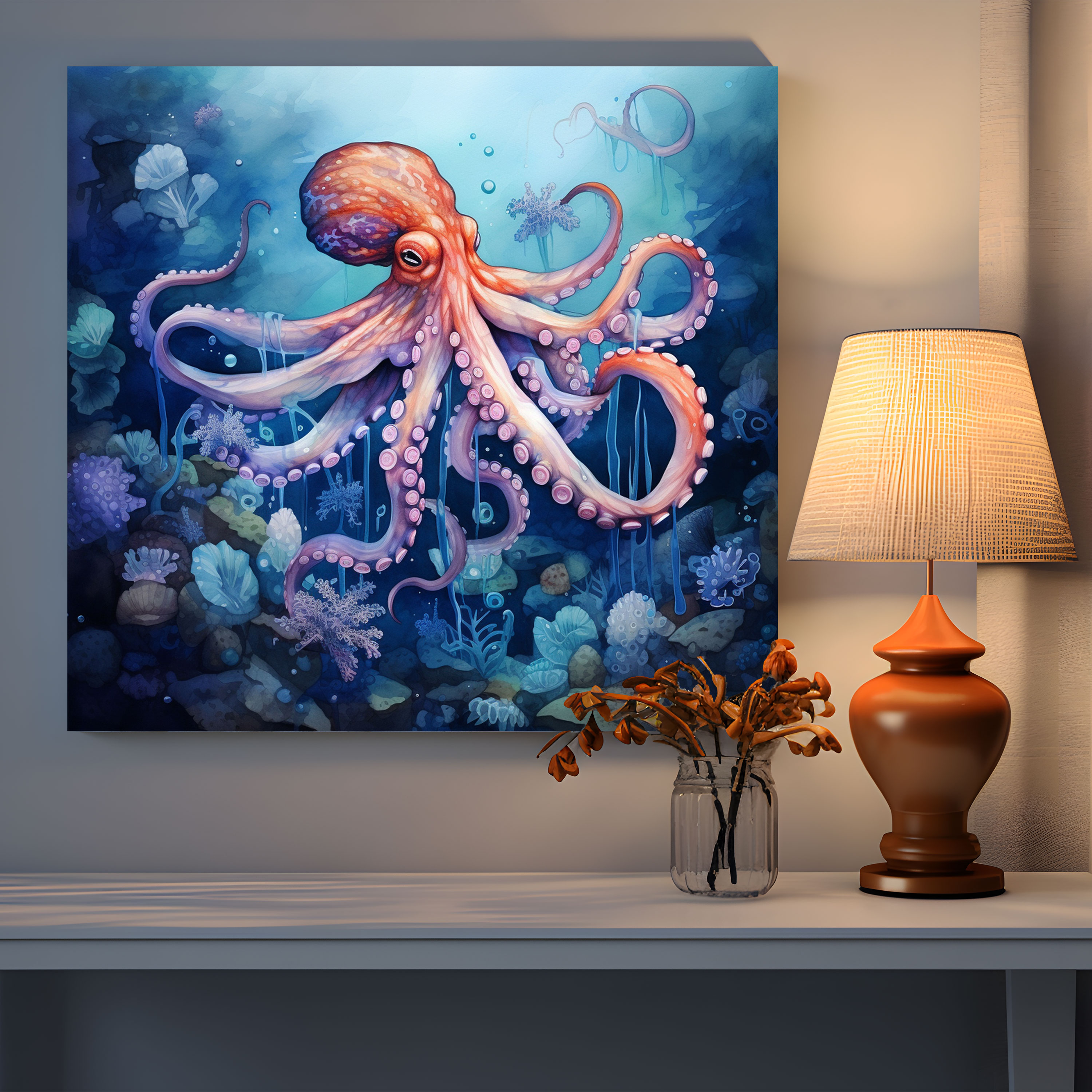 Octopus Canvas Print - Graceful Watercolor Painting - Octopus, Wall Decoration, Home Decoration, Watercolor Painting