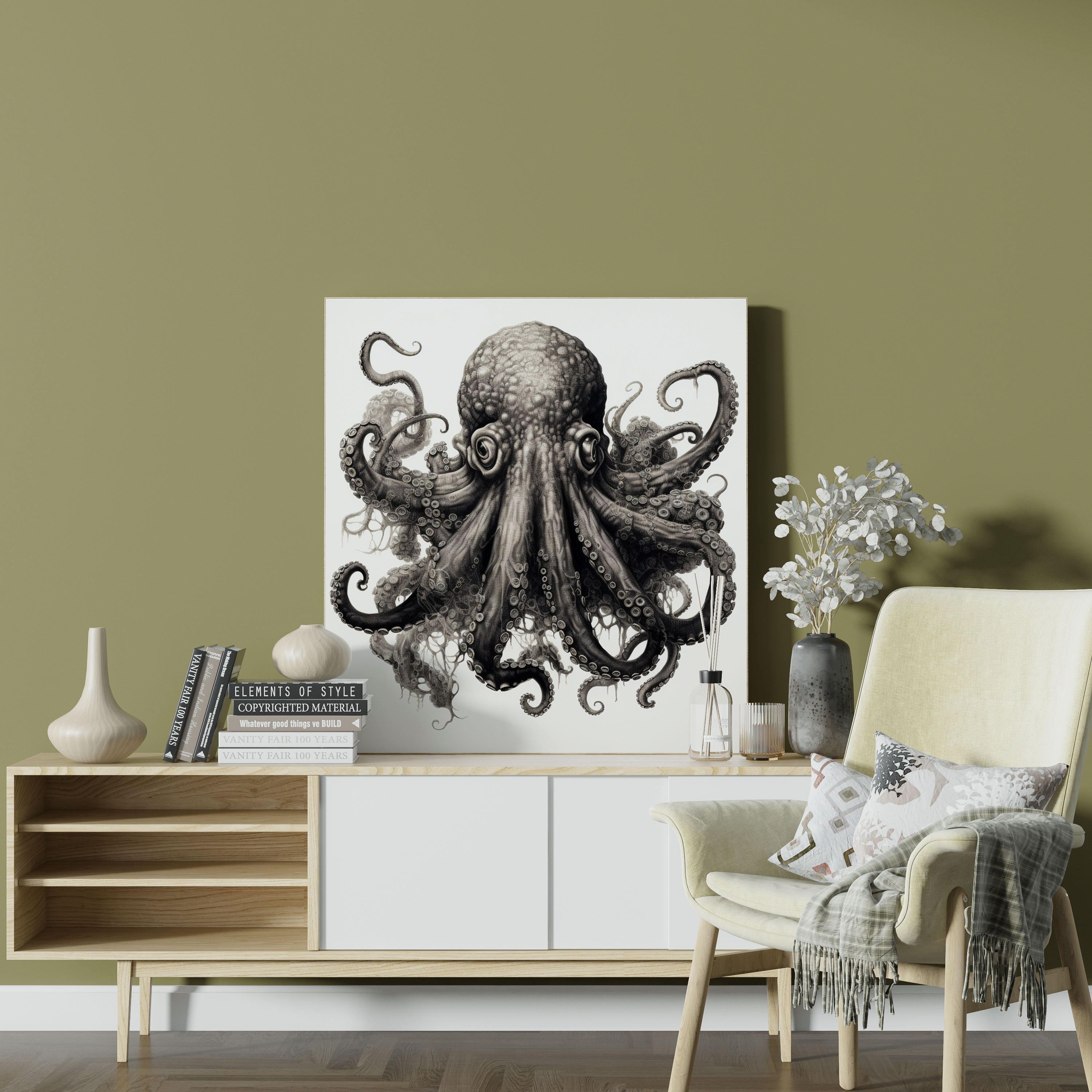 Octopus Wall Decoration - Intricate Pen And Ink Drawing - Octopus, Detailed Illustration, Wall Art, Pen And Ink Drawing