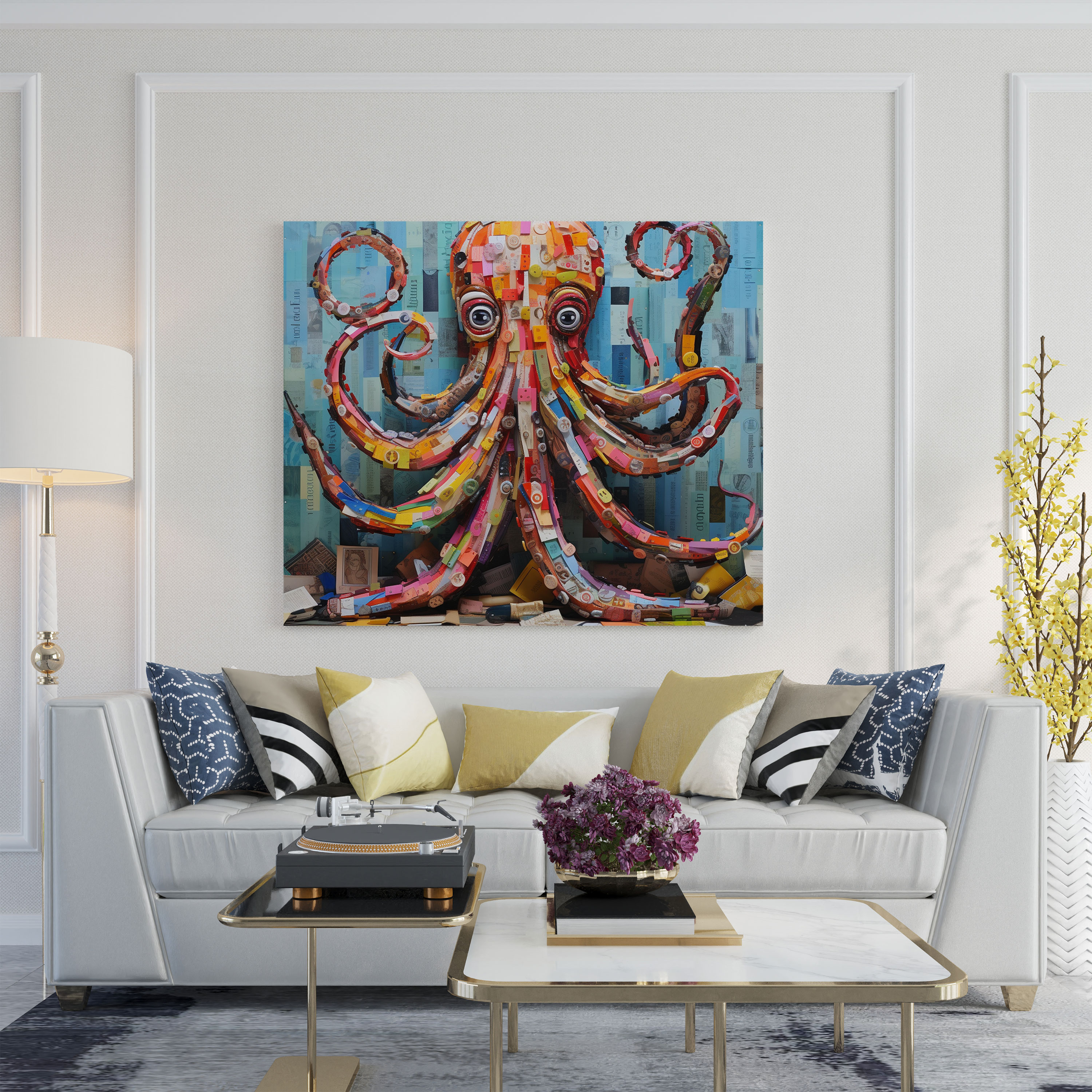 Octopus Canvas Print - Colorful Collage Artwork - Octopus, Wall Art, Canvas Wall Art, Magazine Cutouts