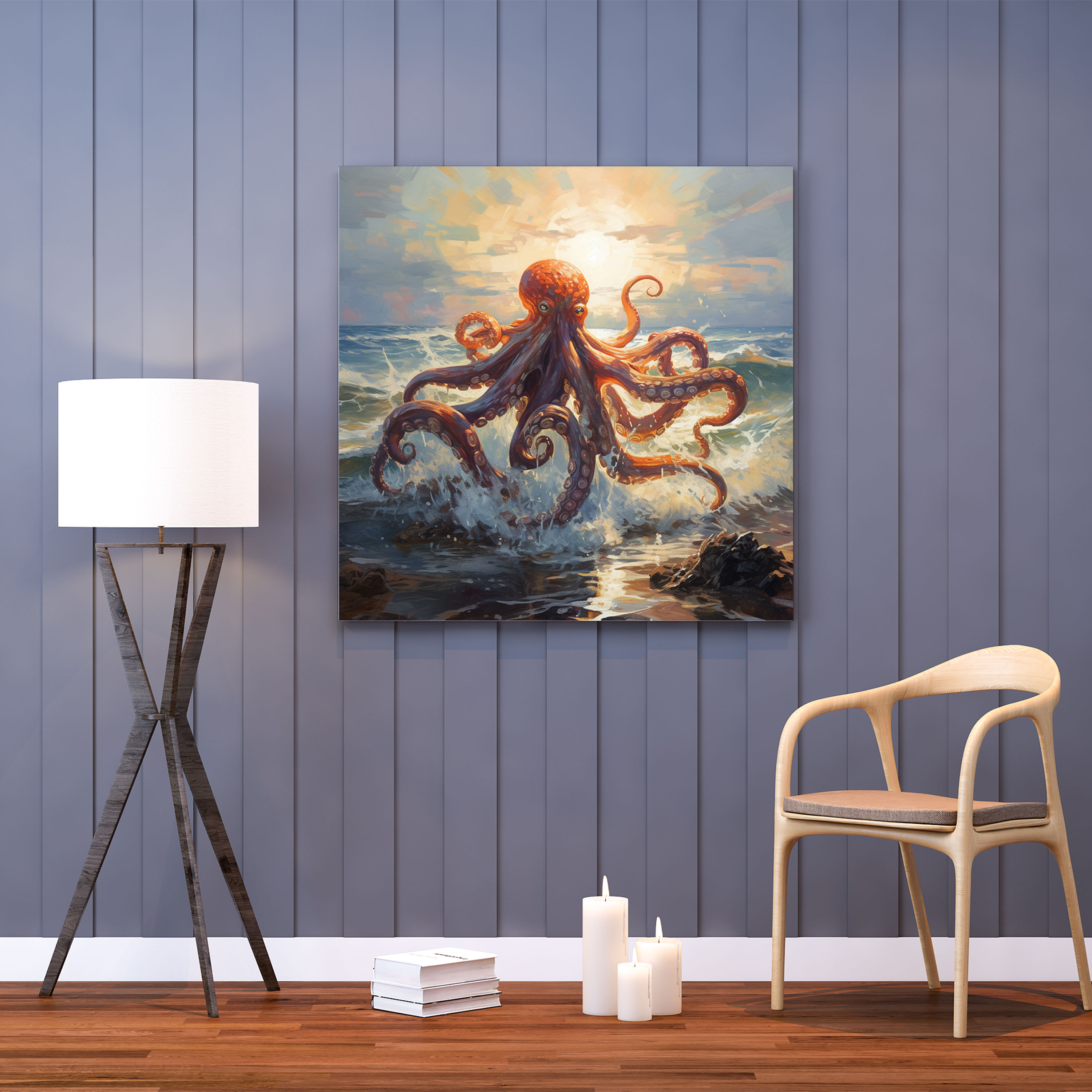 Octopus Canvas Print - Tranquil Impressionist Seascape - Octopus, Canvas Print, Soft Brushstrokes, Canvas Wall Art
