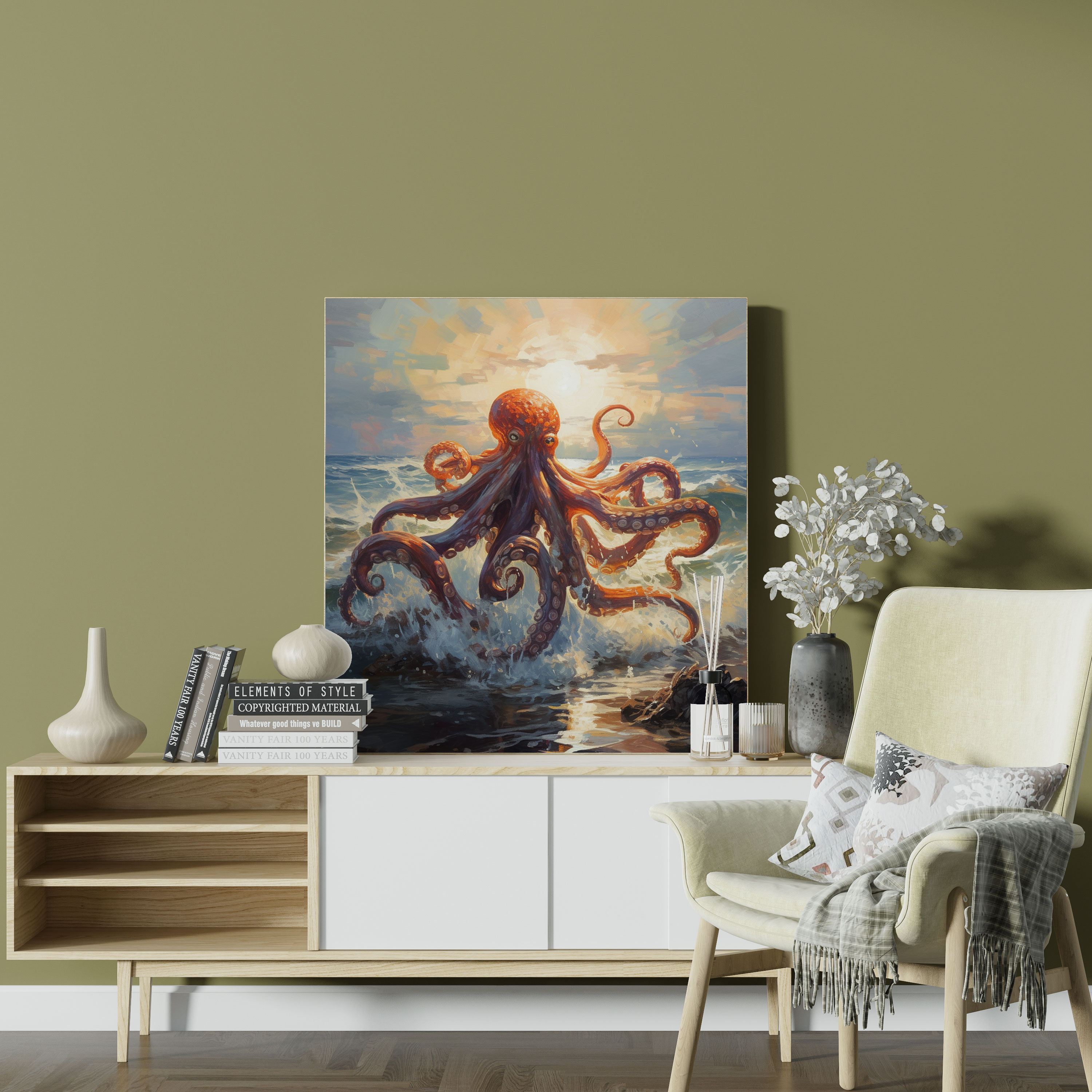 Octopus Canvas Print - Tranquil Impressionist Seascape - Octopus, Canvas Print, Soft Brushstrokes, Canvas Wall Art
