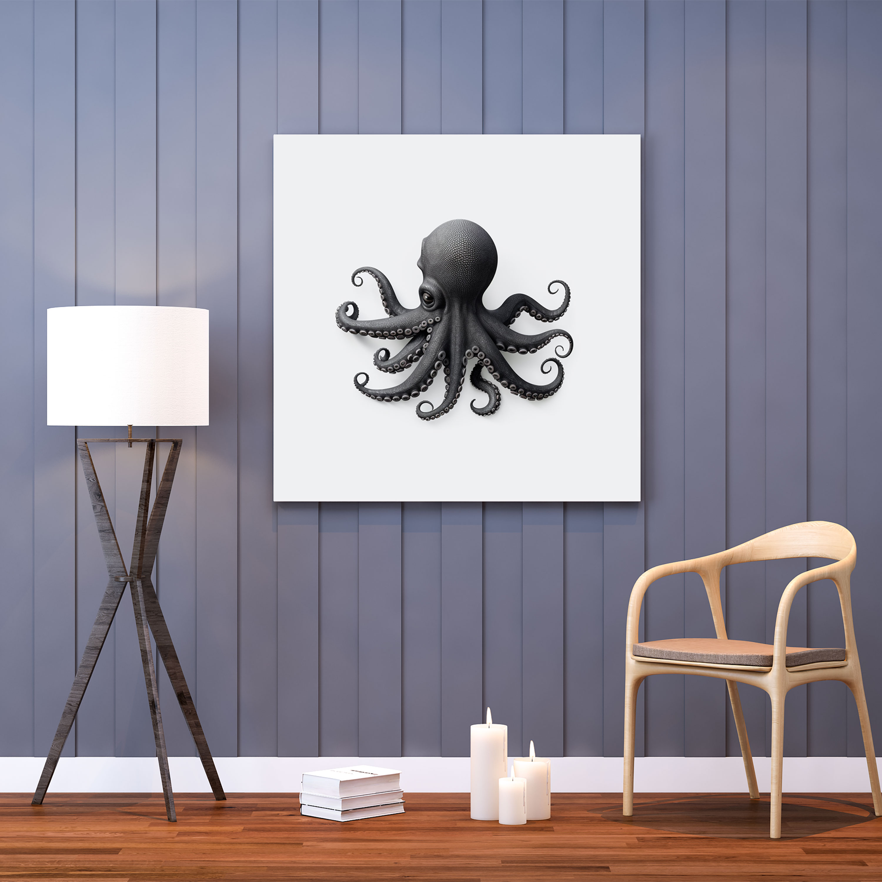 Octopus Wall Decoration - Minimalistic Illustration - Octopus, Black And White, Canvas Wall Art, Octopus
