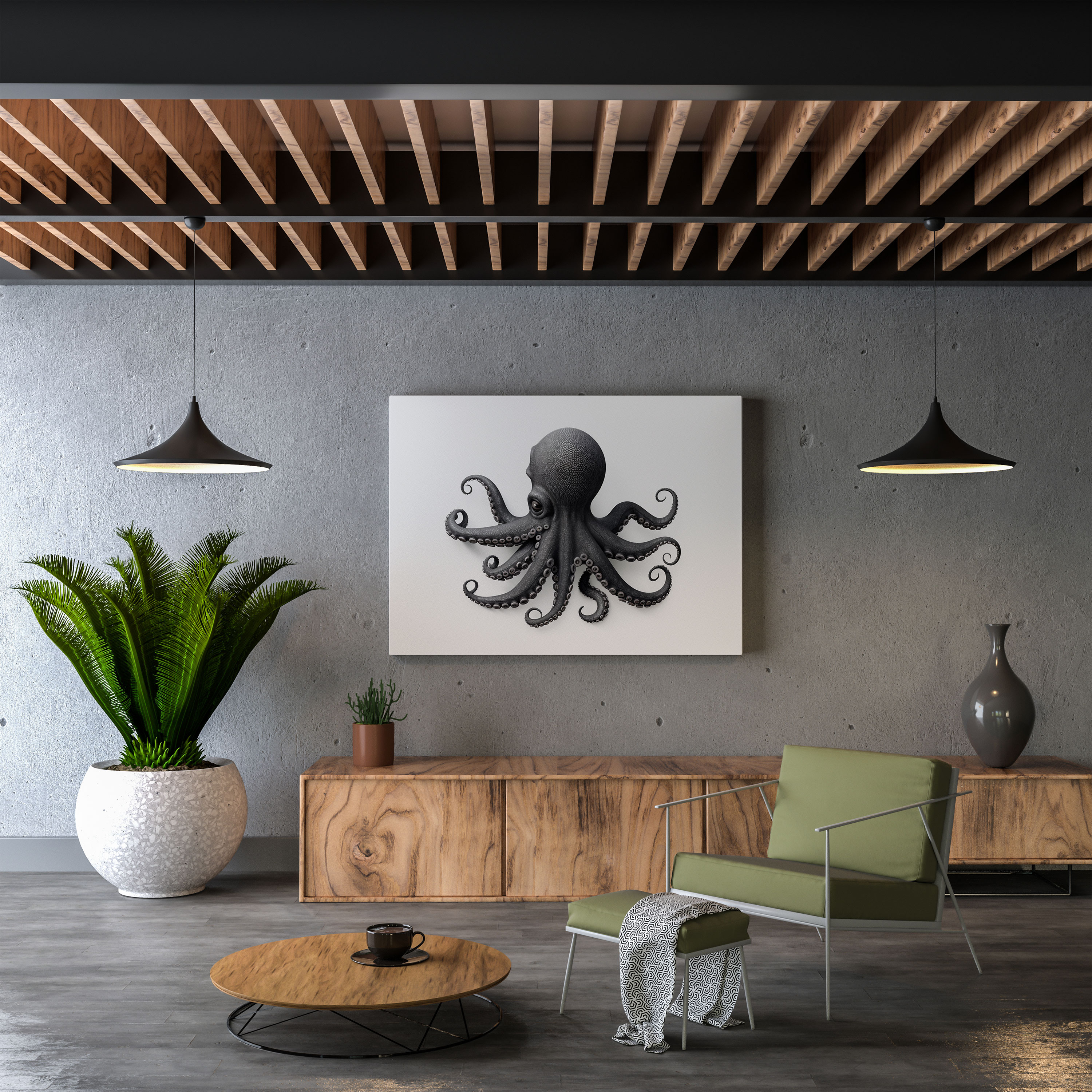 Octopus Wall Decoration - Minimalistic Illustration - Octopus, Black And White, Canvas Wall Art, Octopus