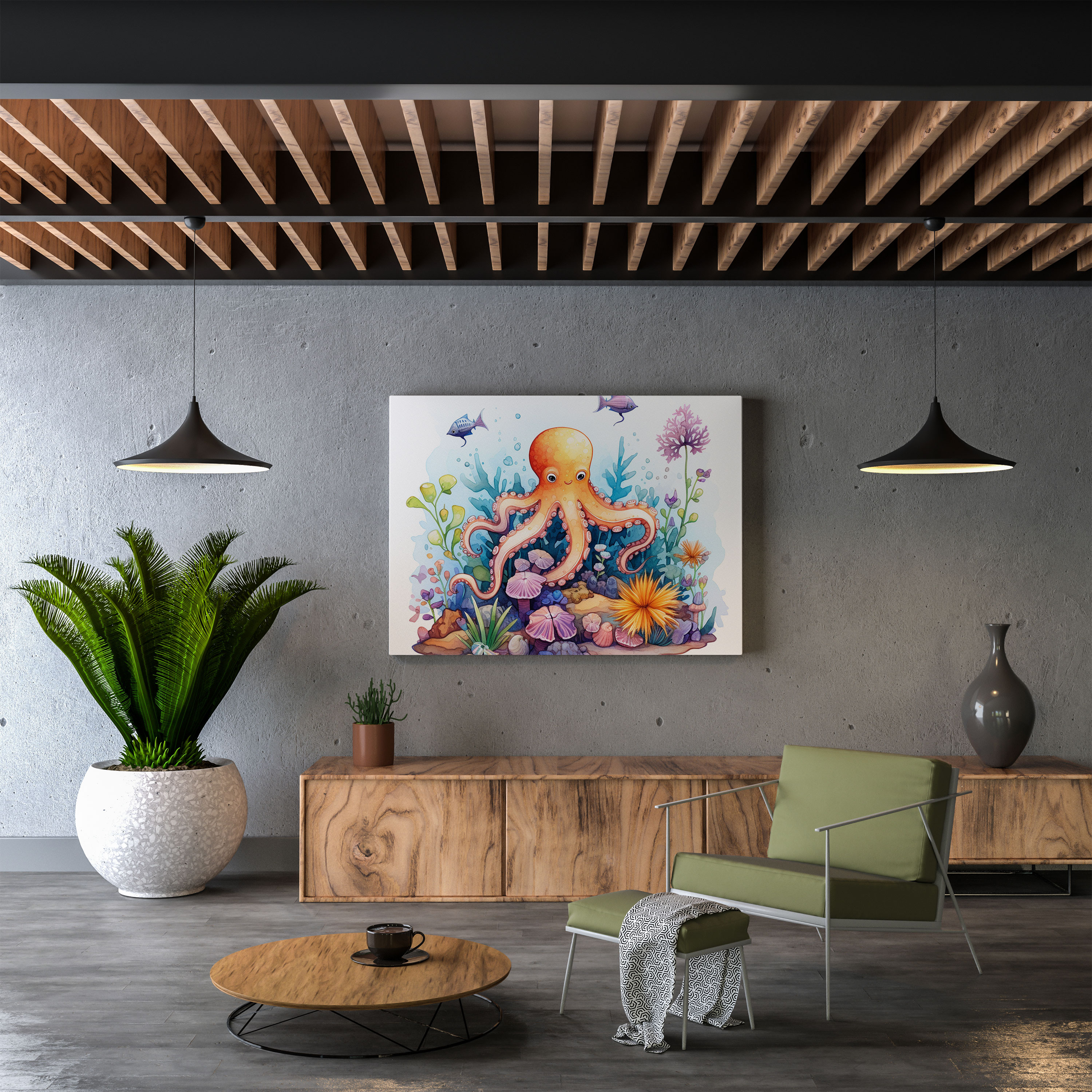 Octopus Wall Art - Whimsical Watercolor Canvas Print - Octopus, Whimsical Watercolor Illustration, Canvas Print, Canvas
