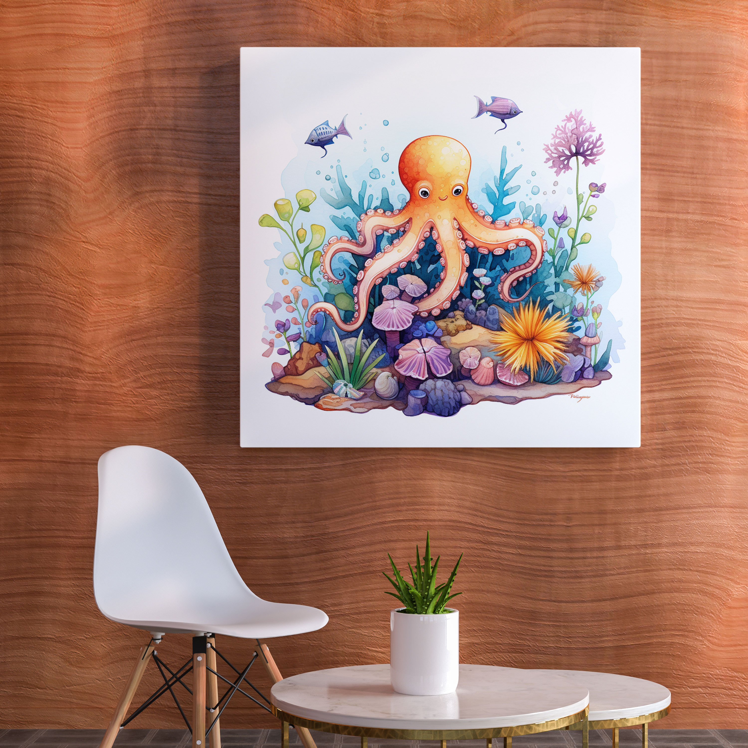 Octopus Wall Art - Whimsical Watercolor Canvas Print - Octopus, Whimsical Watercolor Illustration, Canvas Print, Canvas