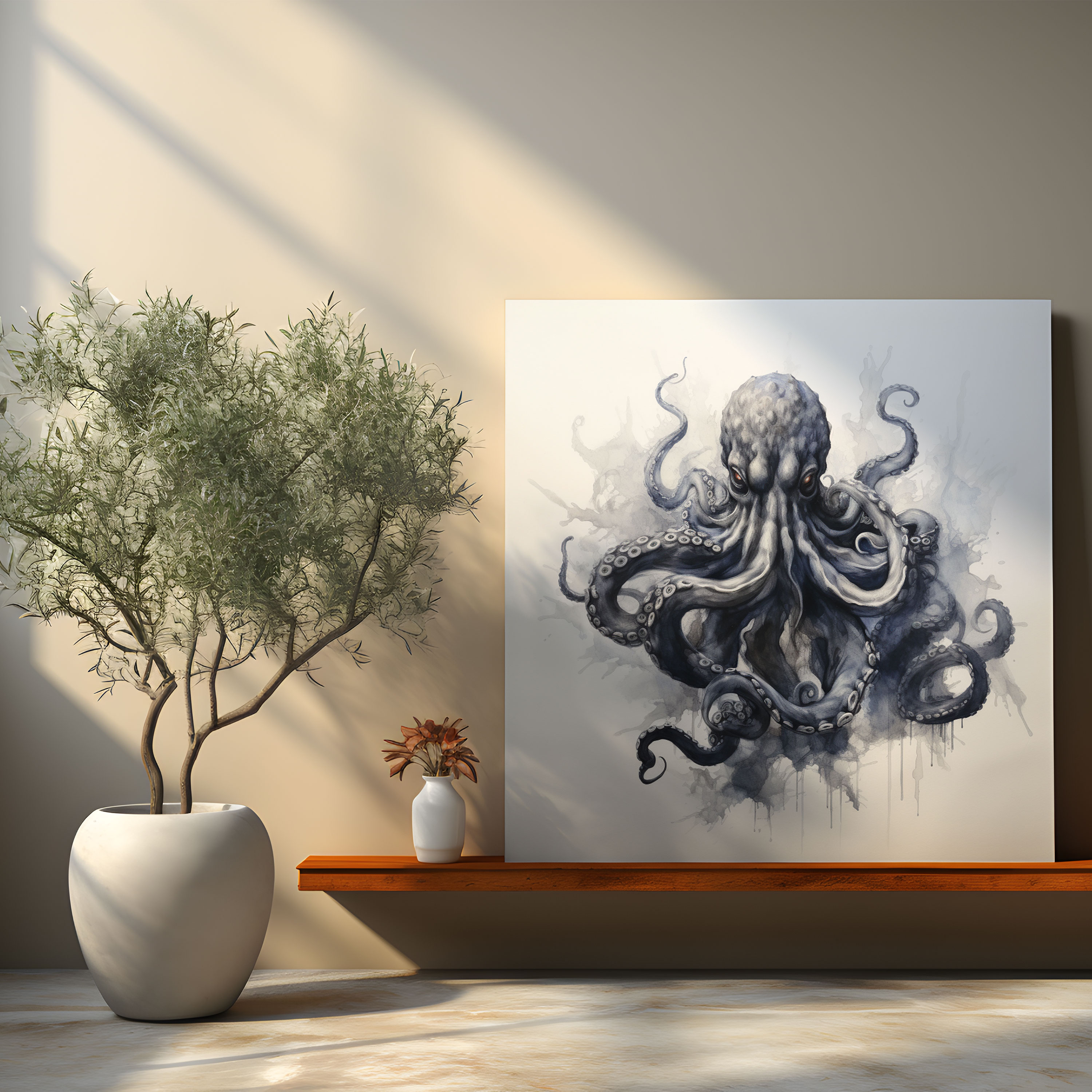 Octopus Canvas Print - Intriguing Ink Wash Wall Art - Octopus, Ink Wash Painting, Octopus, Canvas Print