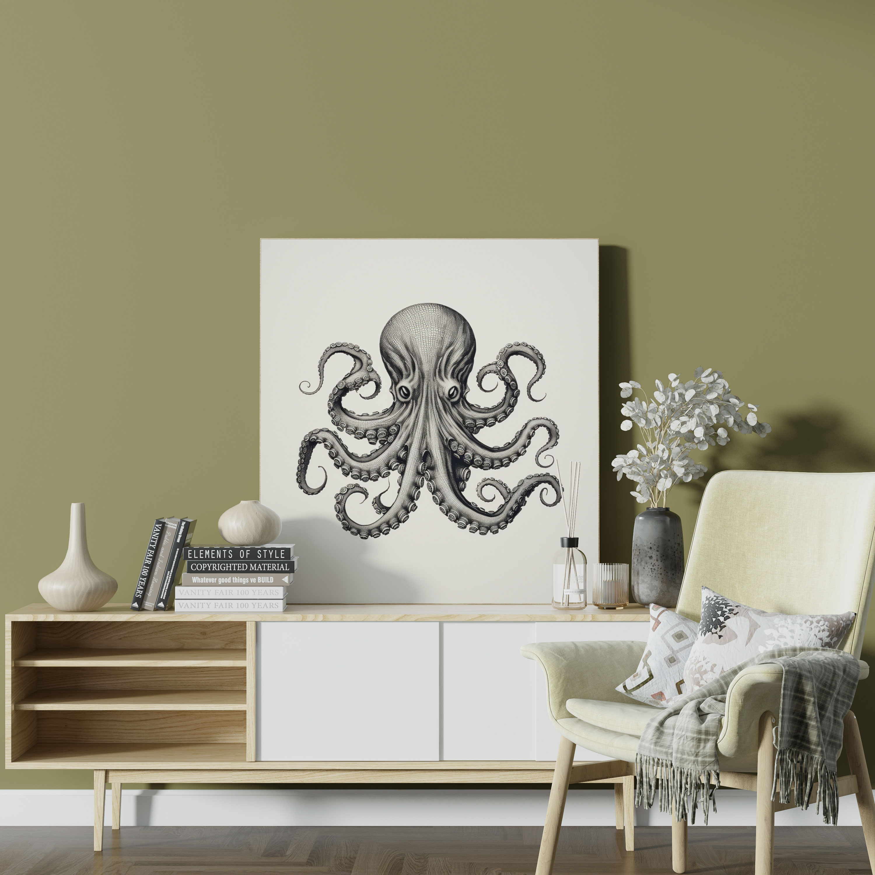 Octopus Wall Art - Minimalist Line Drawing Canvas Print - Octopus, Wall Art, Minimalist Line Drawing, Canvas