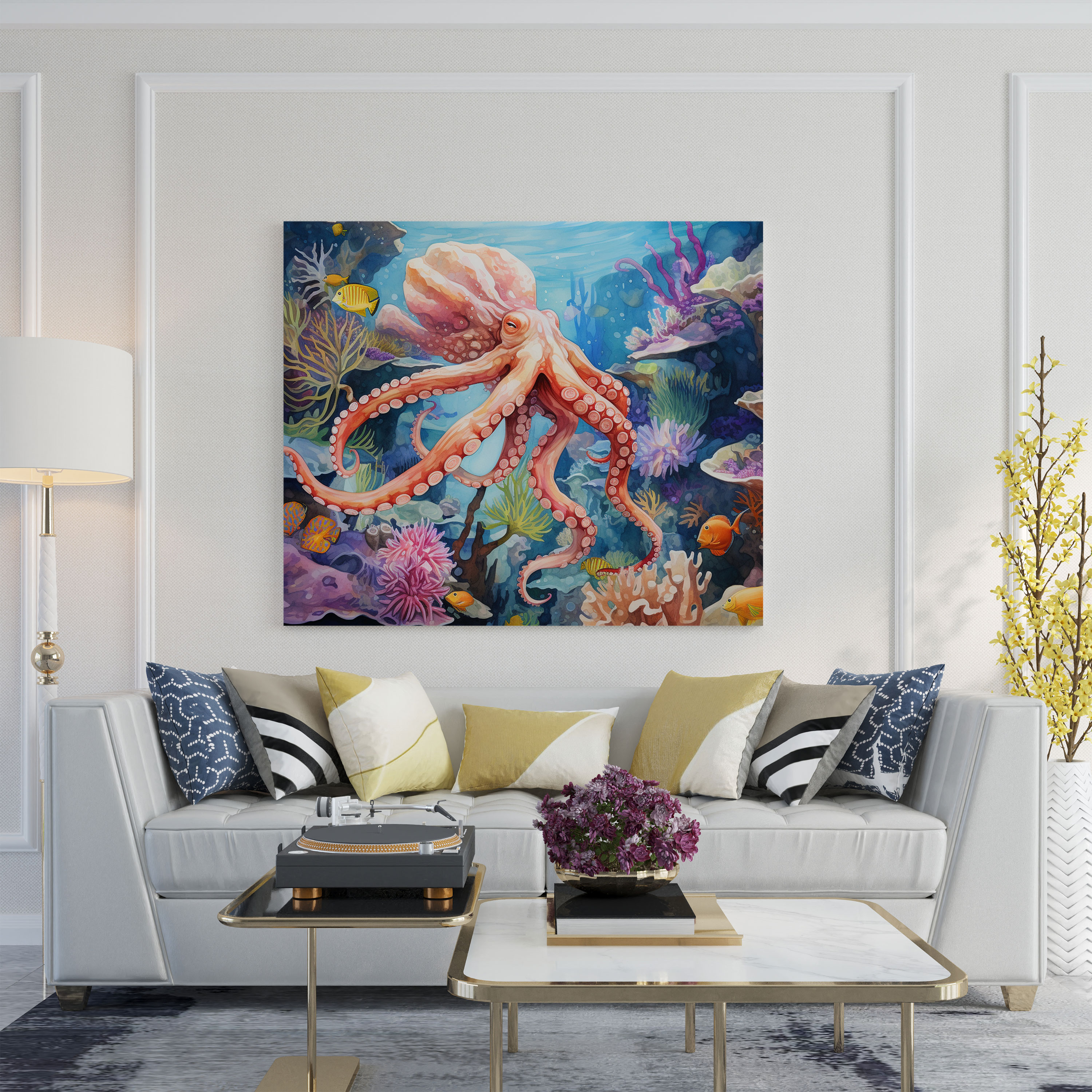 Octopus Canvas Print - Vibrant Watercolor Painting - Octopus, Underwater, Canvas Wall Art, Wall Decoration
