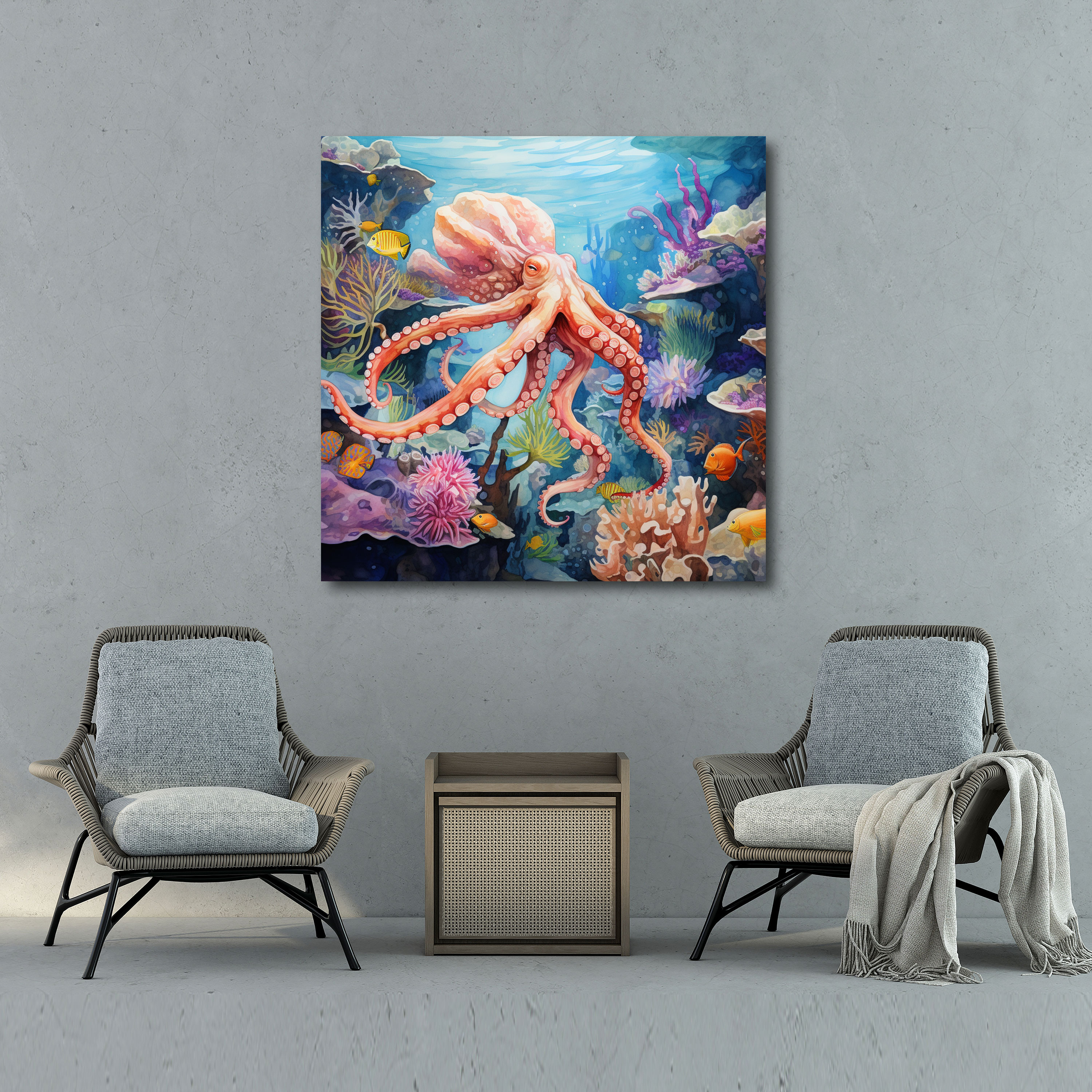 Octopus Canvas Print - Vibrant Watercolor Painting - Octopus, Underwater, Canvas Wall Art, Wall Decoration