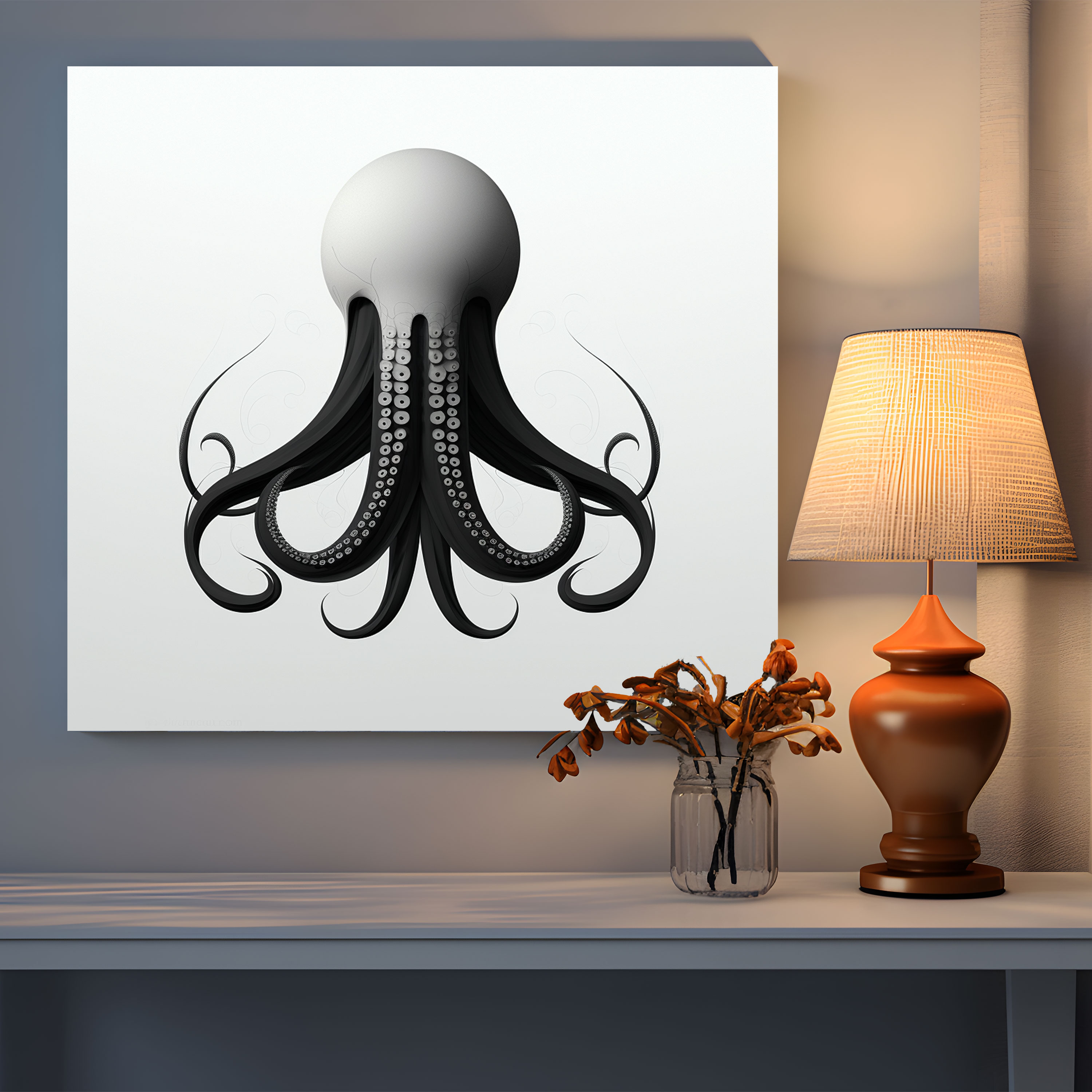 Octopus Wall Decoration - Minimalist Black And White Illustration - Octopus, Canvas Print, Contemporary, Canvas