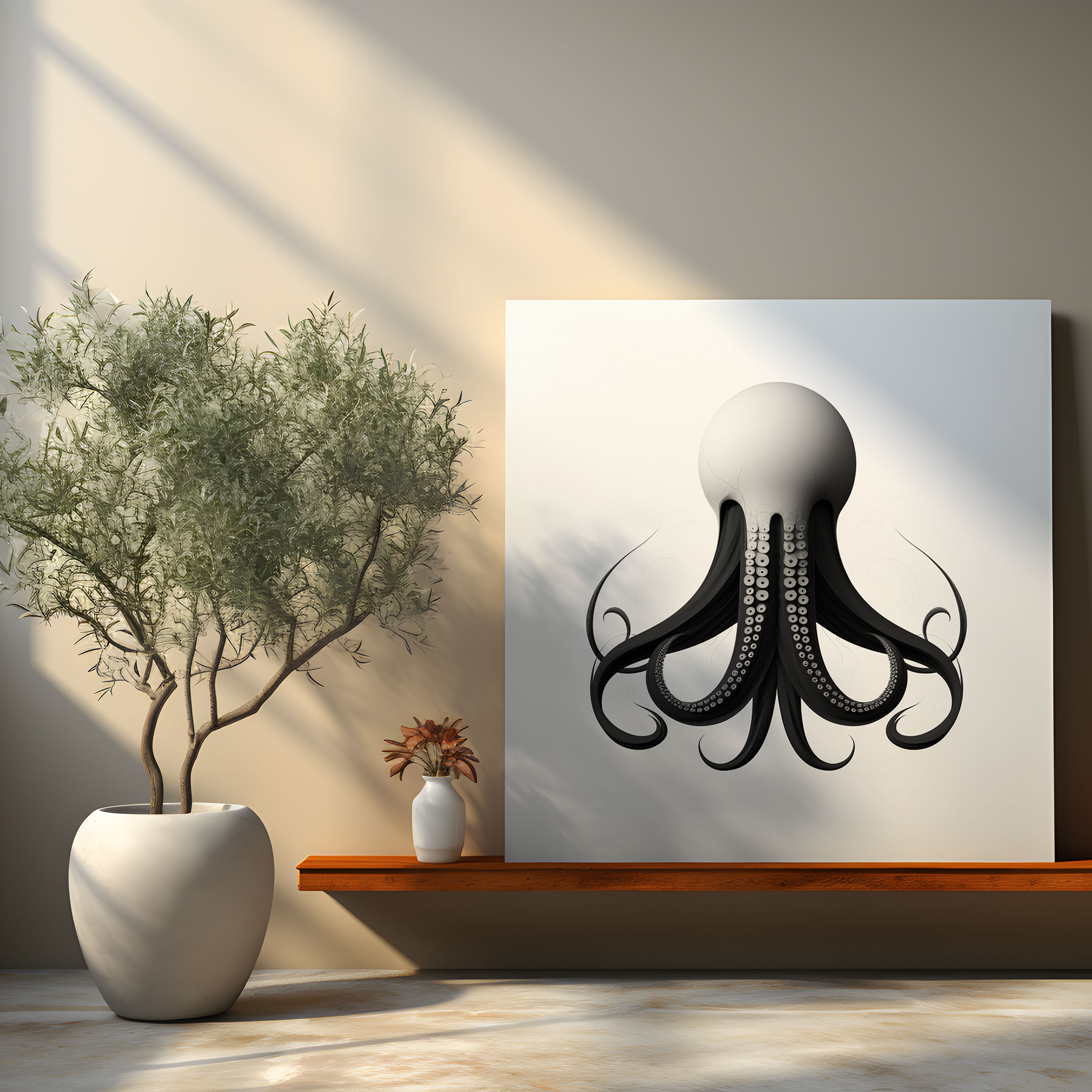 Octopus Wall Decoration - Minimalist Black And White Illustration - Octopus, Canvas Print, Contemporary, Canvas