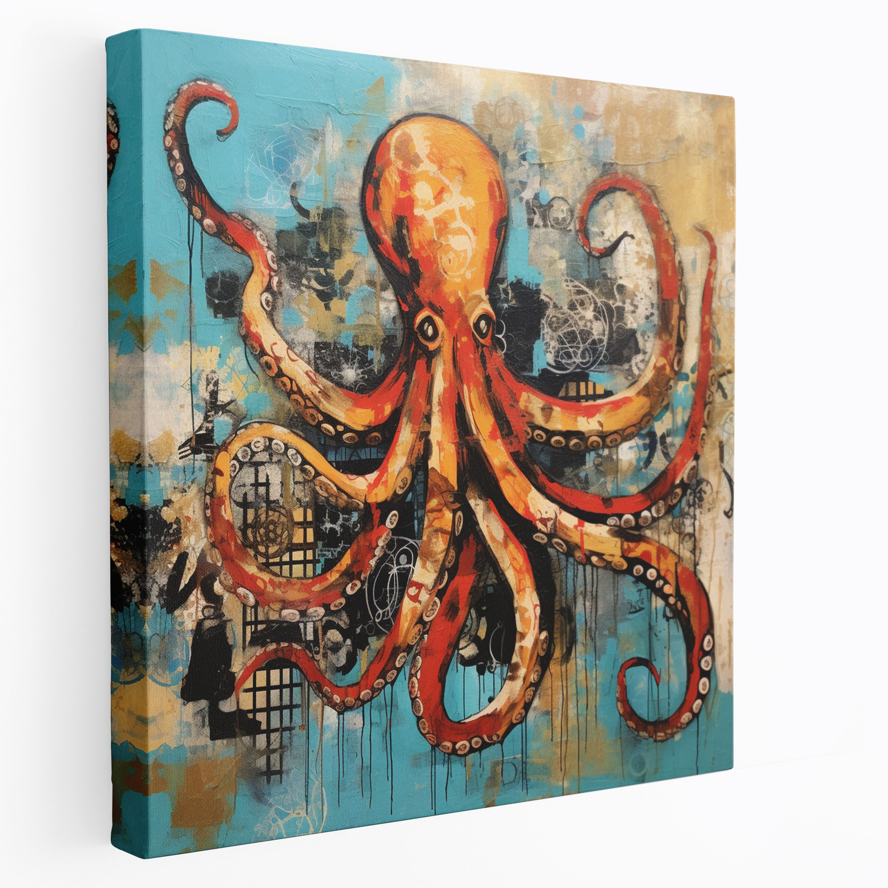 Octopus Canvas Print - Expressive Mixed Media Artwork - Octopus, Canvas, Character, Canvas Wall Art